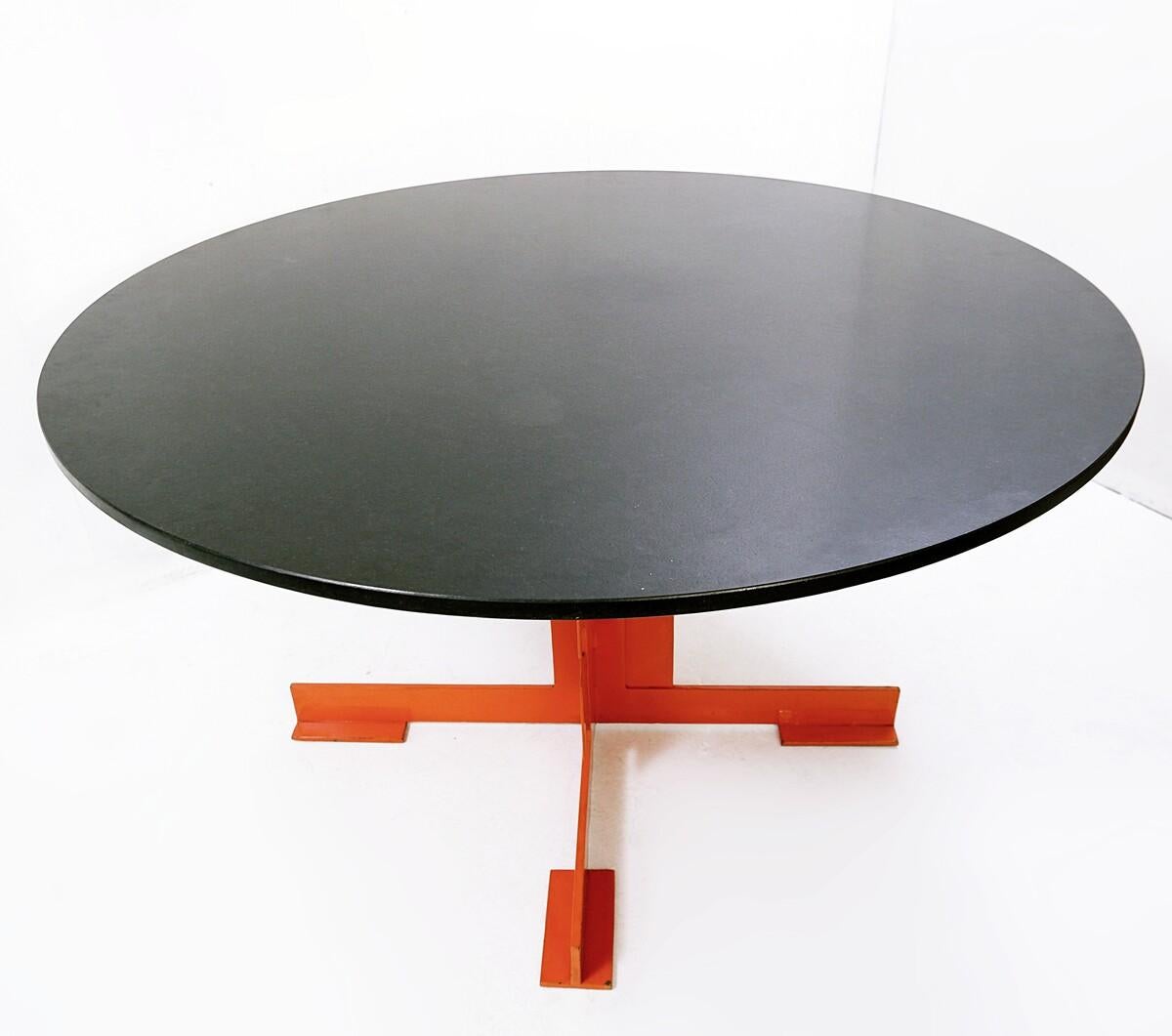 Italian Orange Dining Table by Azucena, Metal and Black Granite, Italy, 1980s For Sale