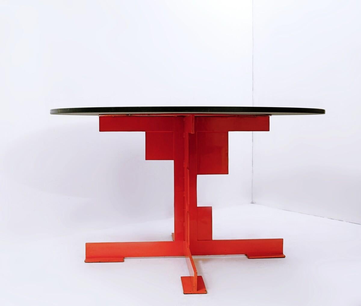 Late 20th Century Orange Dining Table by Azucena, Metal and Black Granite, Italy, 1980s For Sale