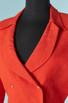 Orange double-breasted cotton Piqué jacket with cut work THIERRY MUGLER