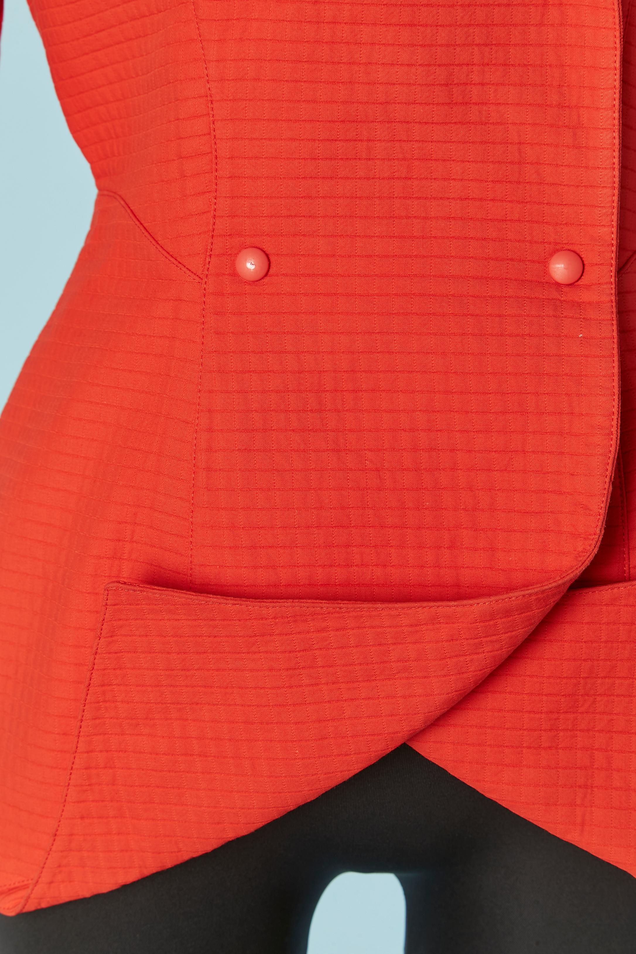 Chaqueta de piqué de algodón naranja de doble botonadura con corte de trabajo THIERRY MUGLER Rojo en venta