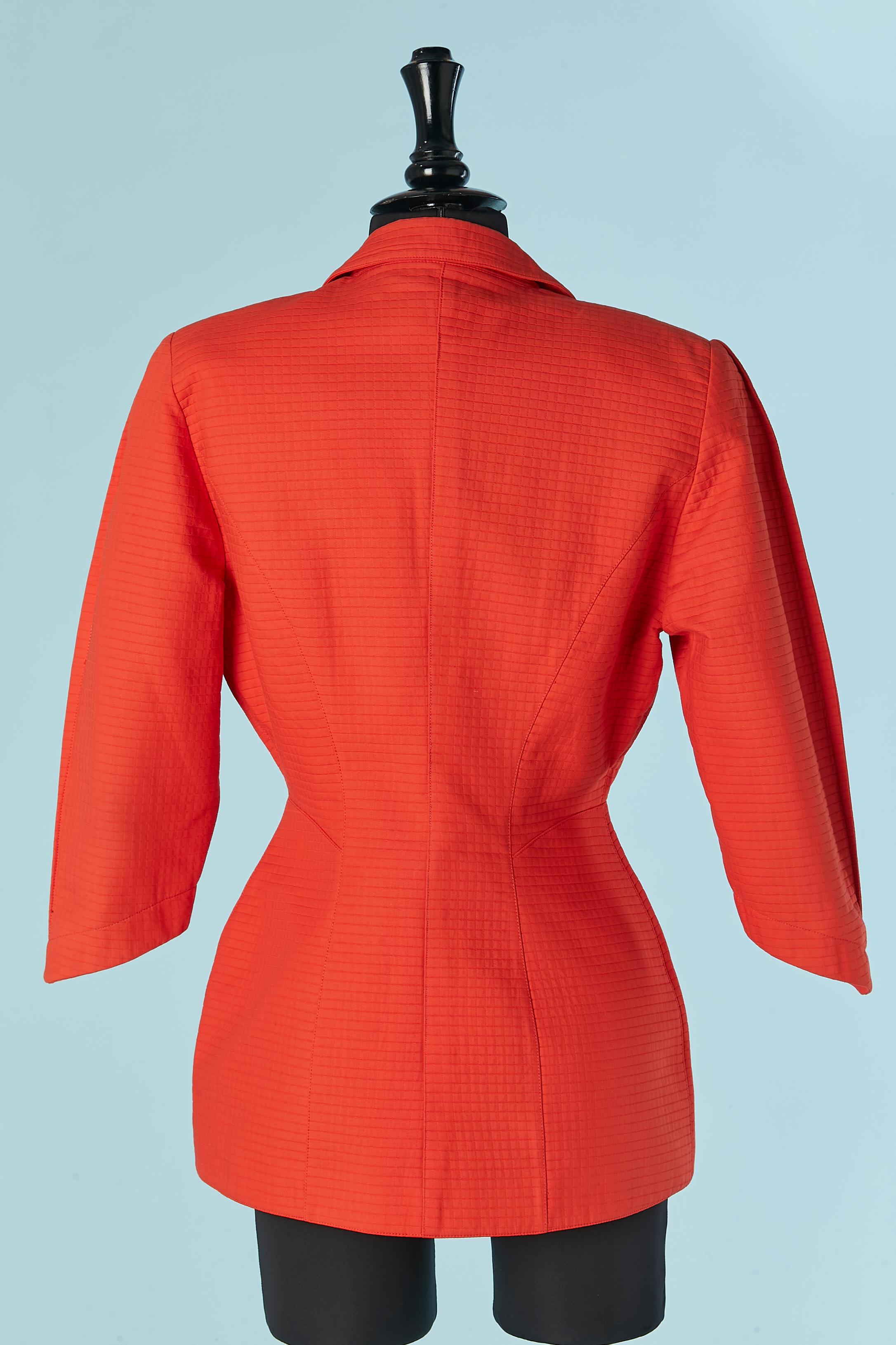 Chaqueta de piqué de algodón naranja de doble botonadura con corte de trabajo THIERRY MUGLER en venta 1