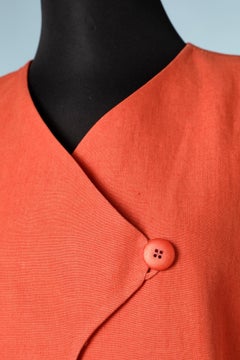 Orange double-breasted linen dress with asymmetrical front Lanvin
