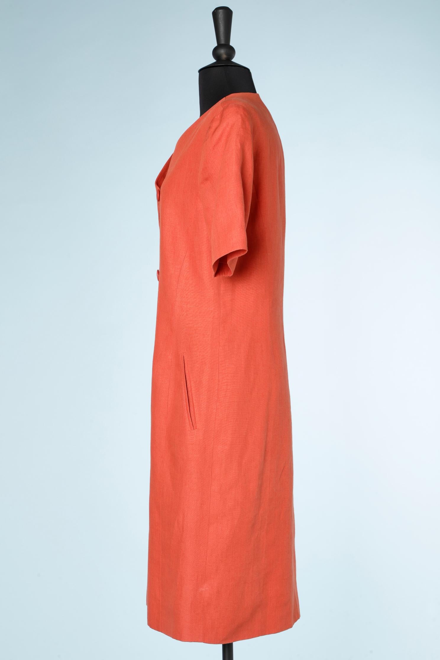 Robe en lin orange à double boutonnage et devant asymétrique Lanvin Excellent état - En vente à Saint-Ouen-Sur-Seine, FR