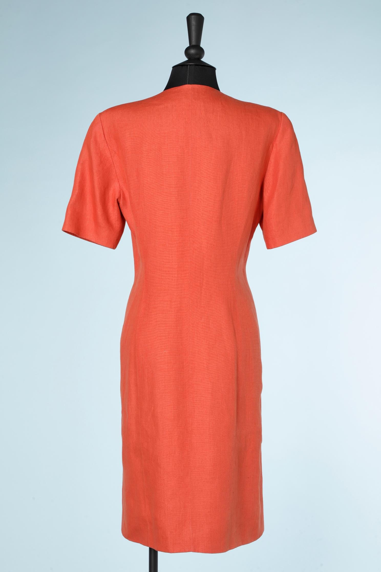 Robe en lin orange à double boutonnage et devant asymétrique Lanvin Pour femmes en vente
