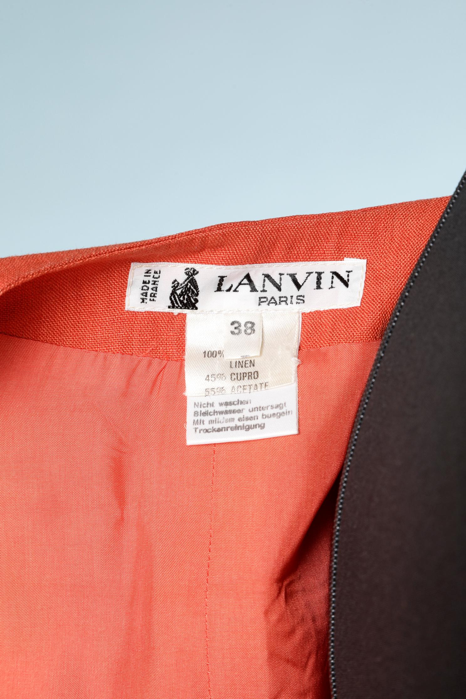 Robe en lin orange à double boutonnage et devant asymétrique Lanvin en vente 1
