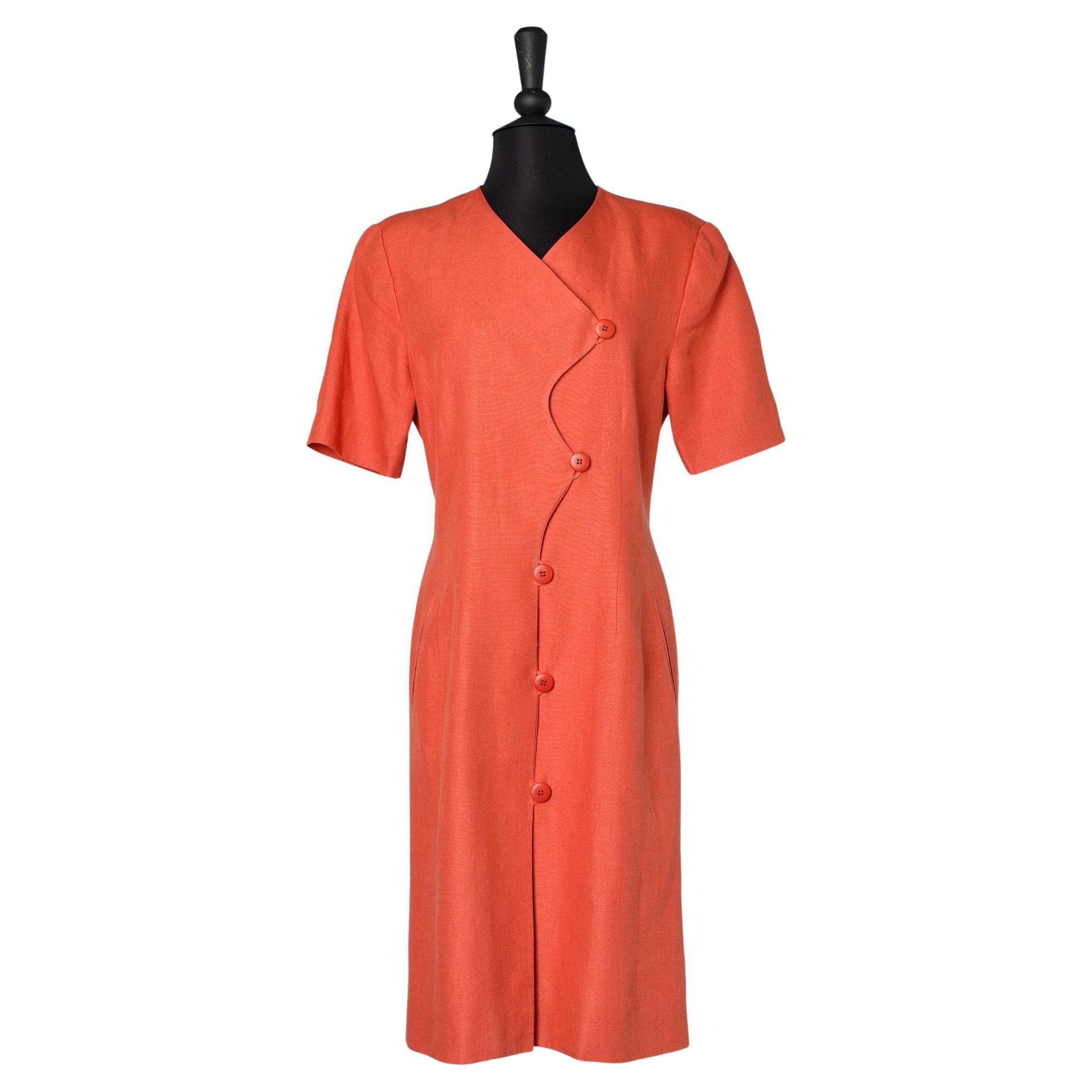 Abito doppiopetto arancione in lino con fronte asimmetrico Lanvin