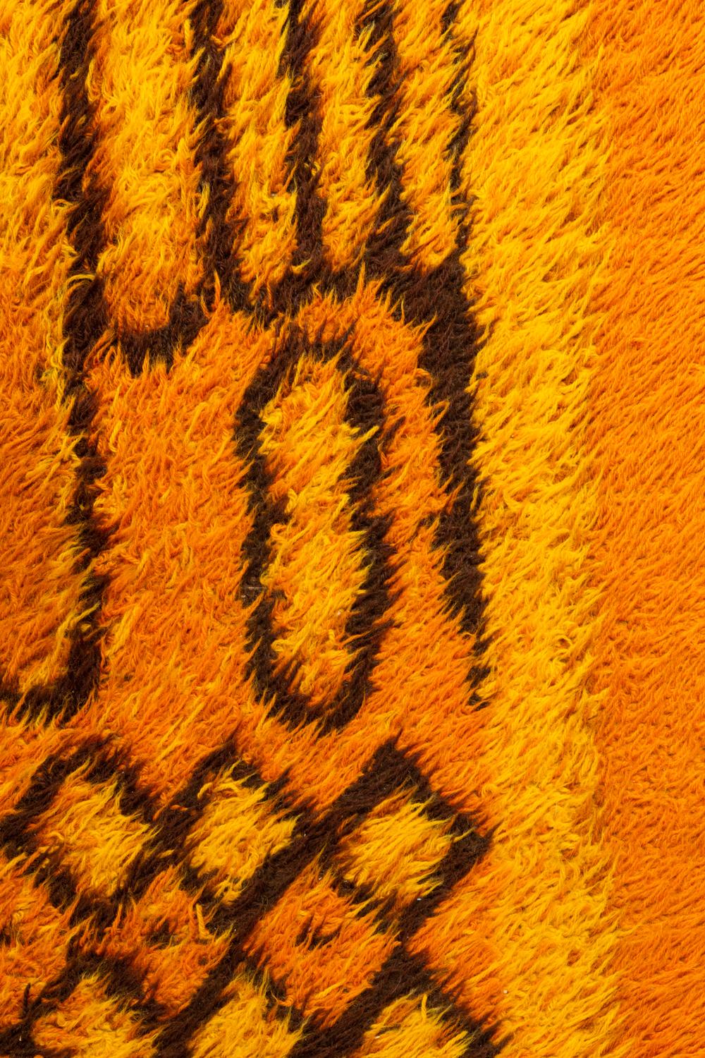 Woven Orange Ege Rya with Progressive Line Pattern