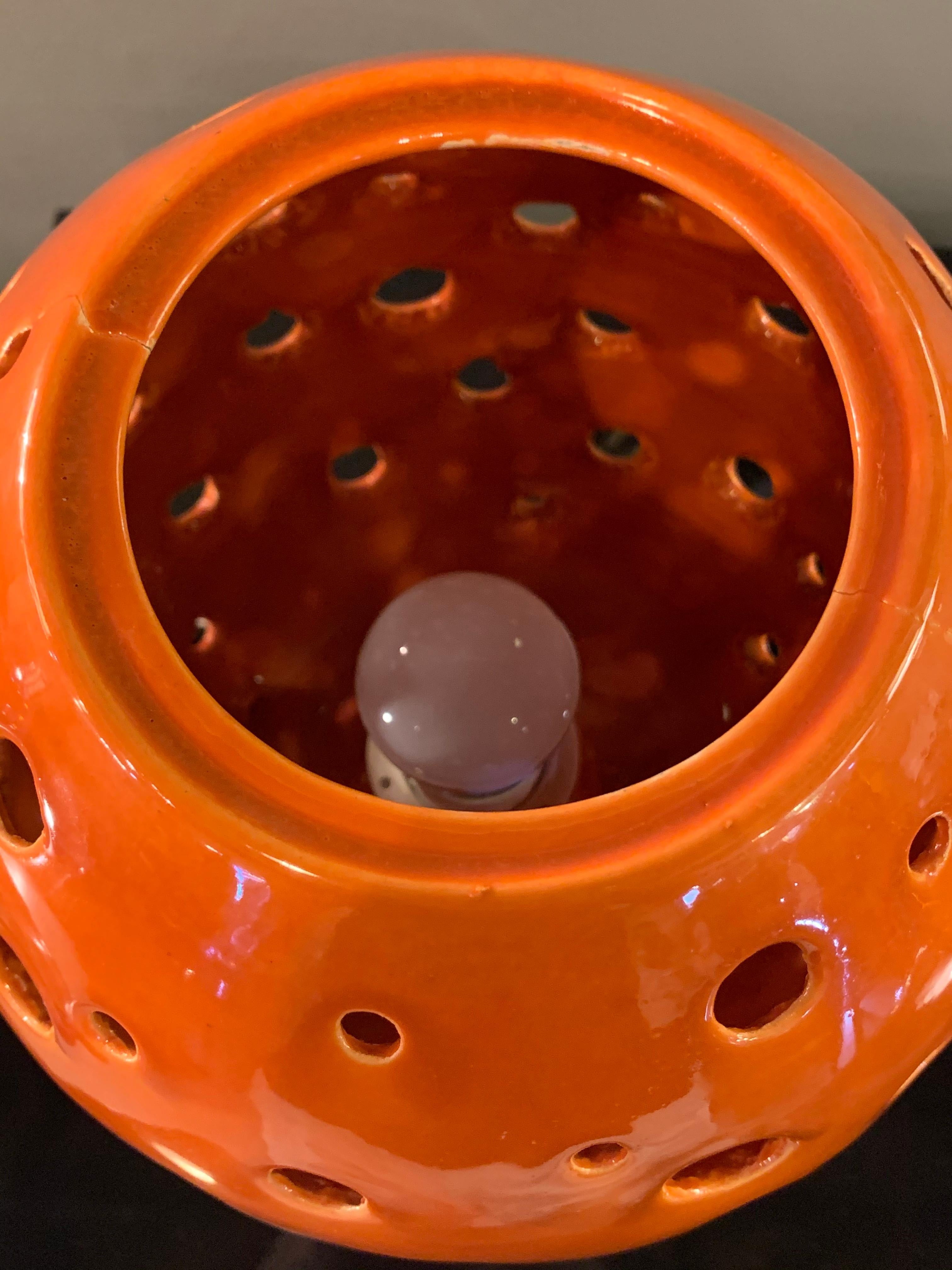Modern Ceramic Table Lamp Handmade Egg Form in Orange  5