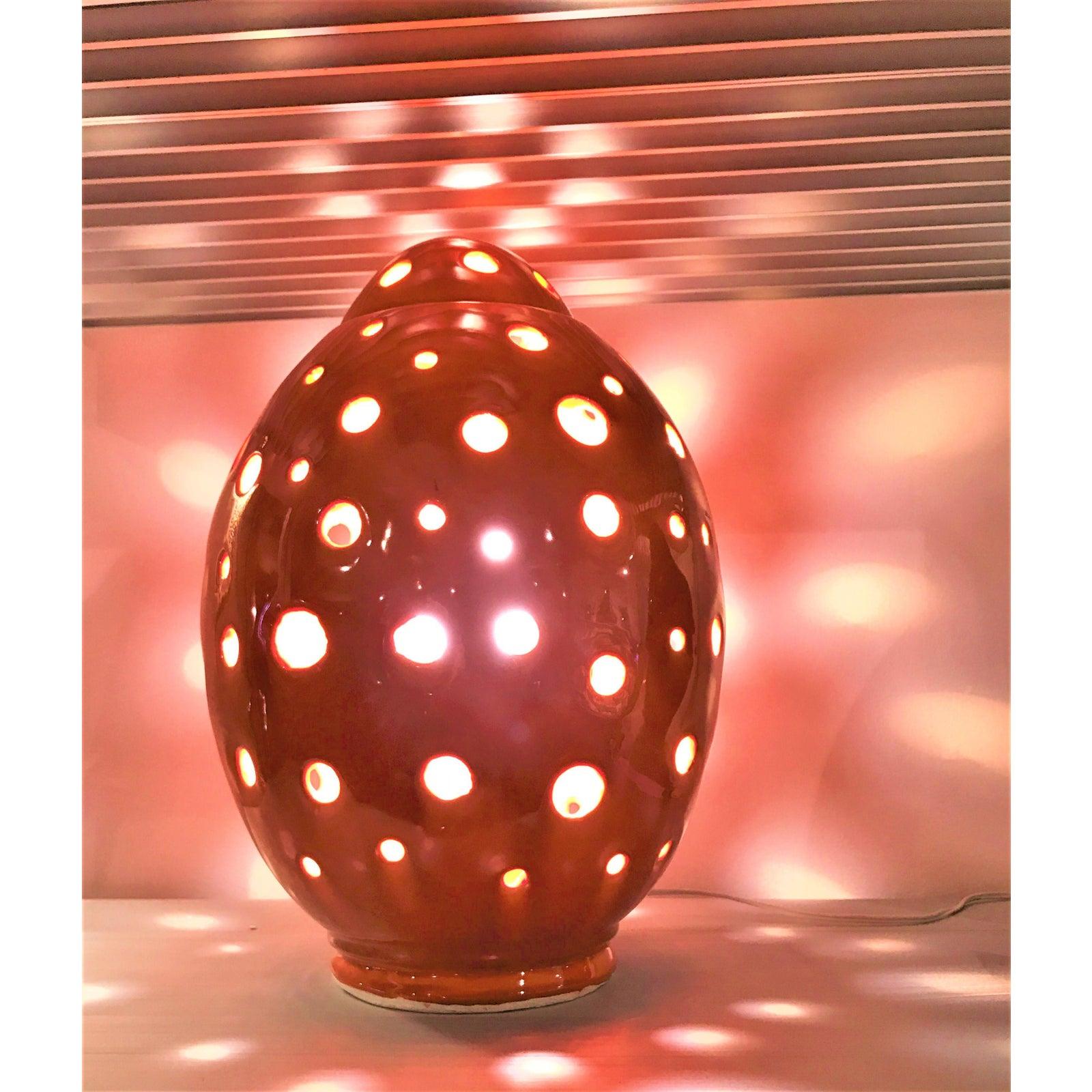 Modern Ceramic Table Lamp Handmade Egg Form in Orange  7
