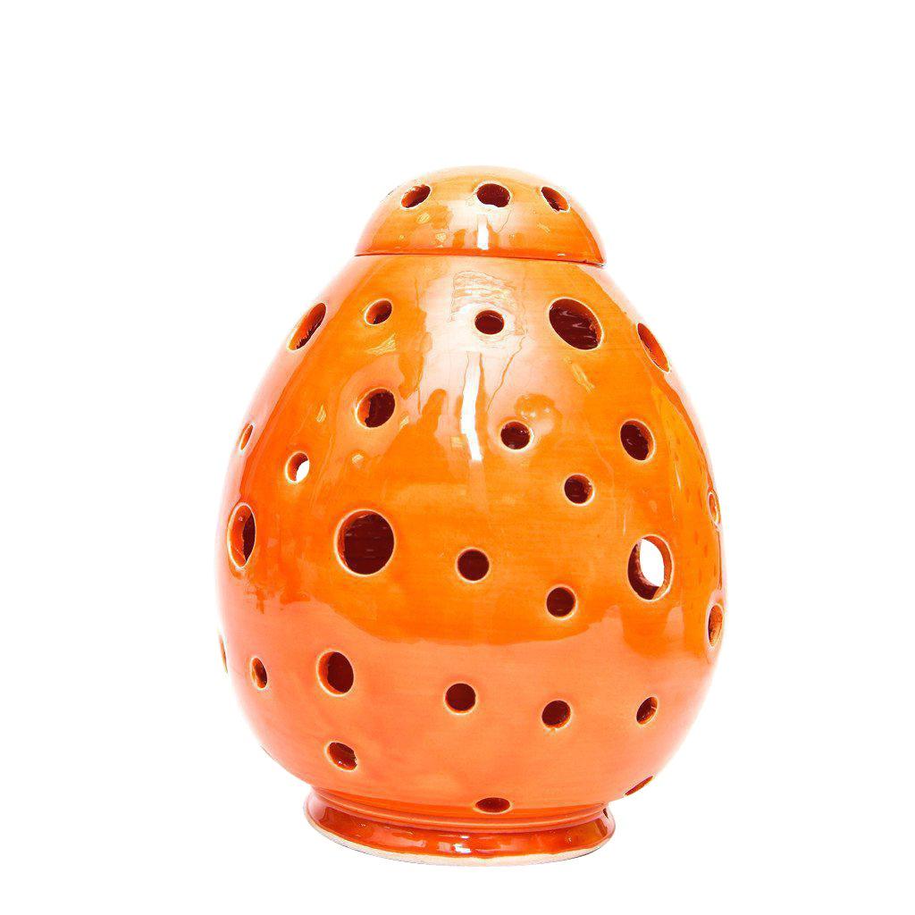 Modern Ceramic Table Lamp Handmade Egg Form in Orange 
This stylish egg shaped lidded table lamp diffuses warm light and create a nice ambiance in any room. 

Dimensions: Height 14 in. x diameter 9 in.