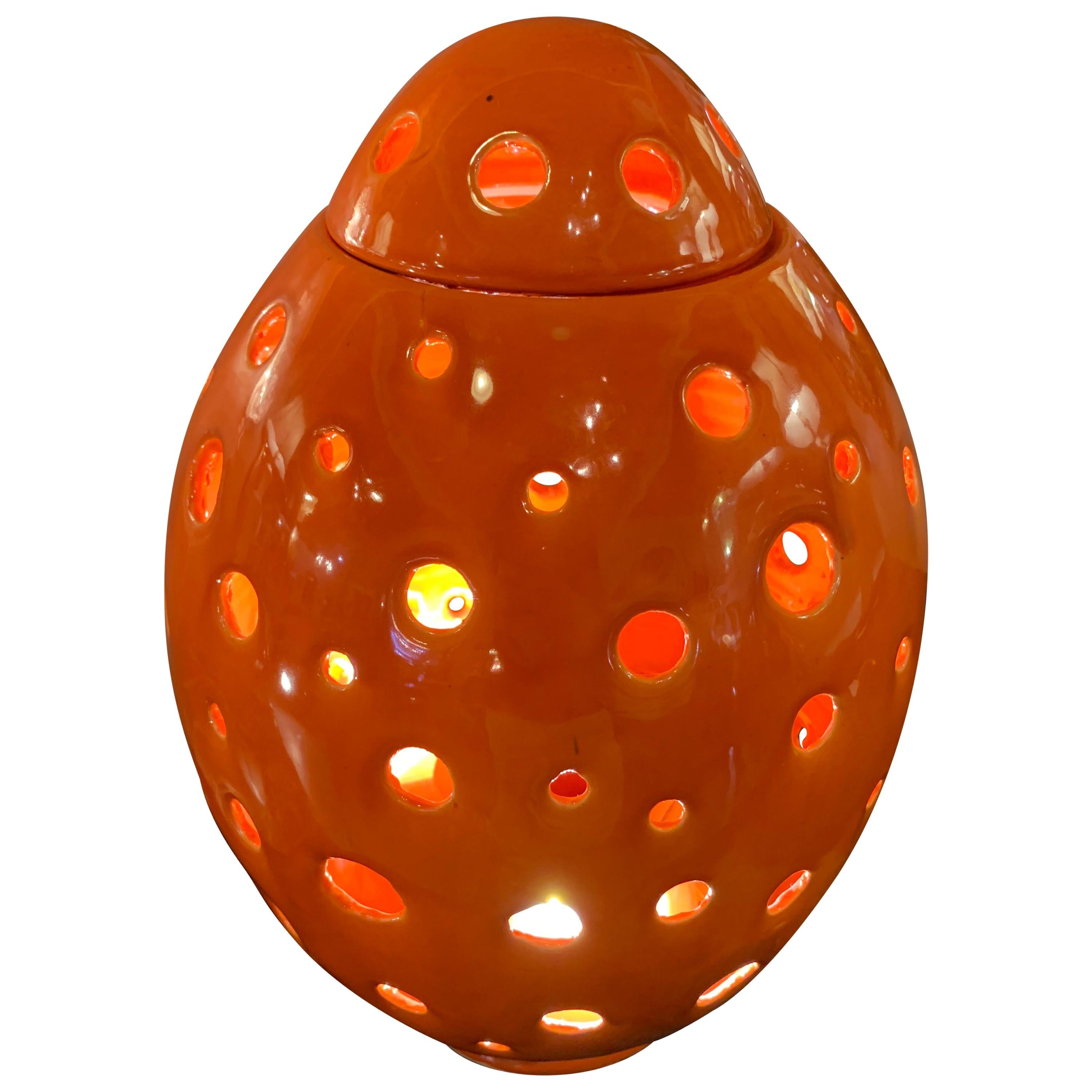 Modern Ceramic Table Lamp Handmade Egg Form in Orange 