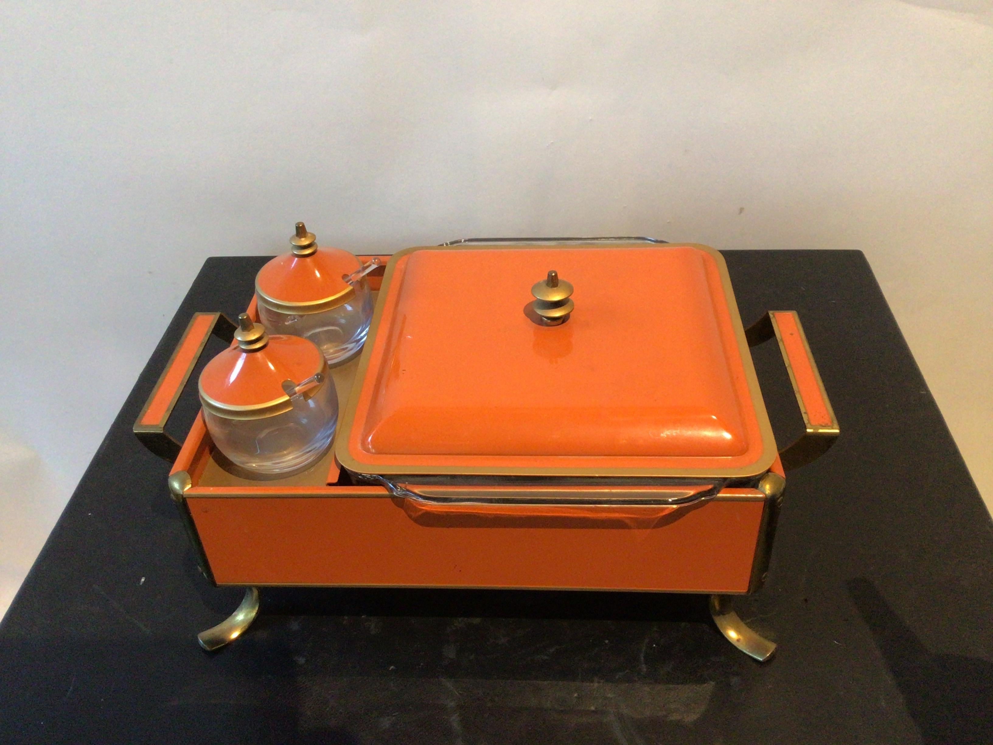 Années 1960 Orange au service  plat par le roi du feu. 