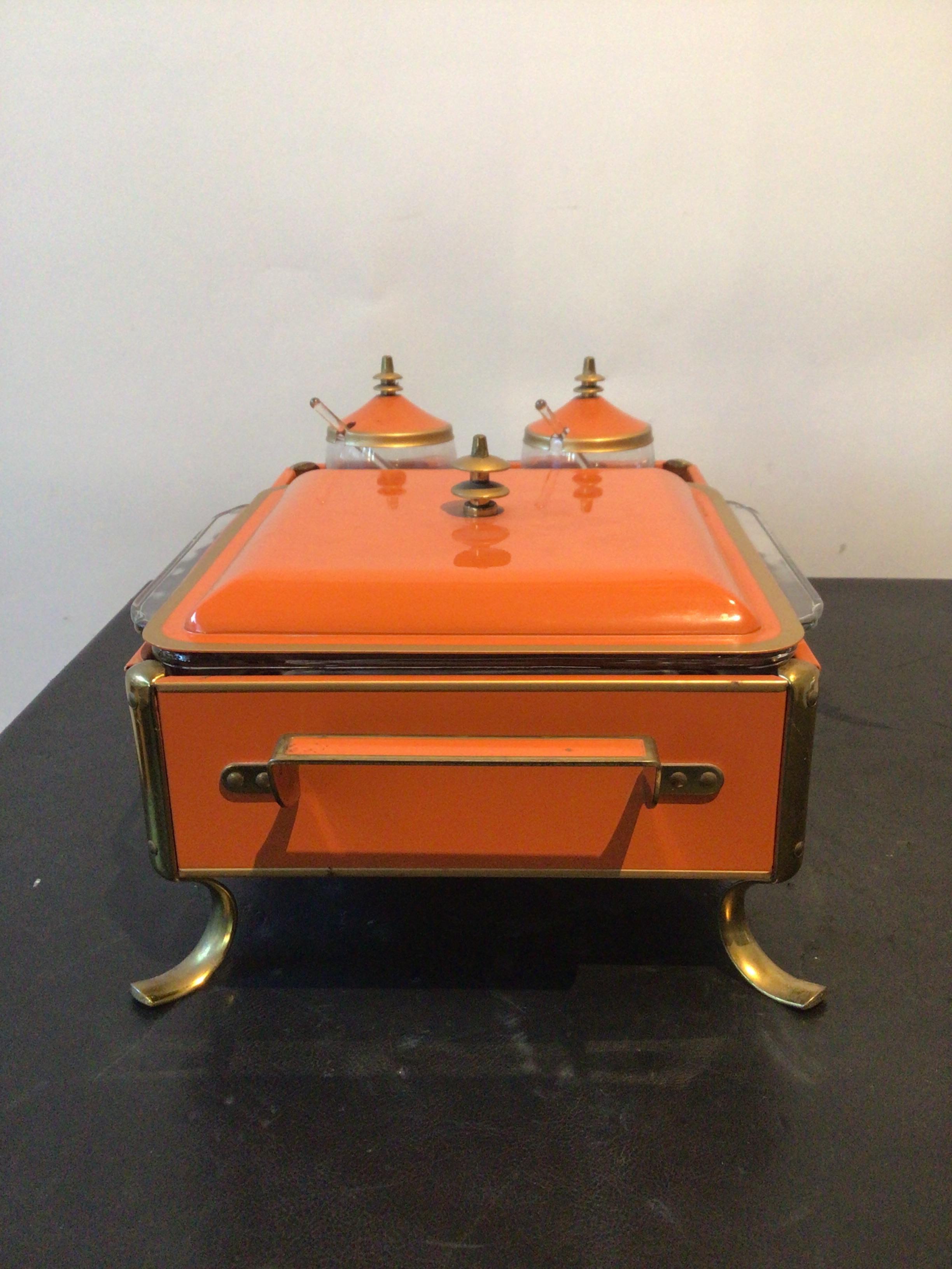 Orange Enamel Fire King Serving Dish In Good Condition For Sale In Tarrytown, NY