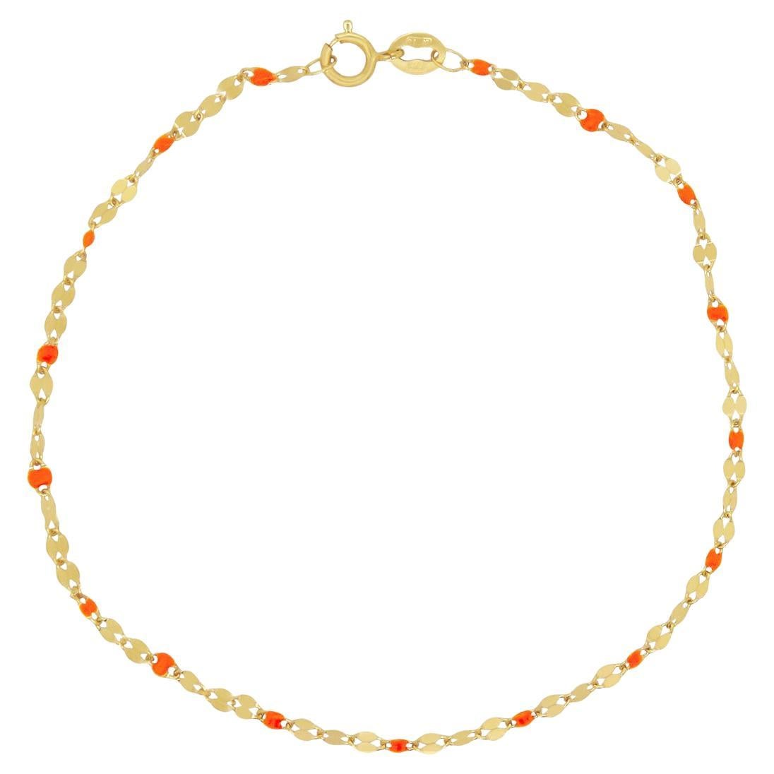 Orange Enamel Glitter Bracelet 14K Yellow Gold