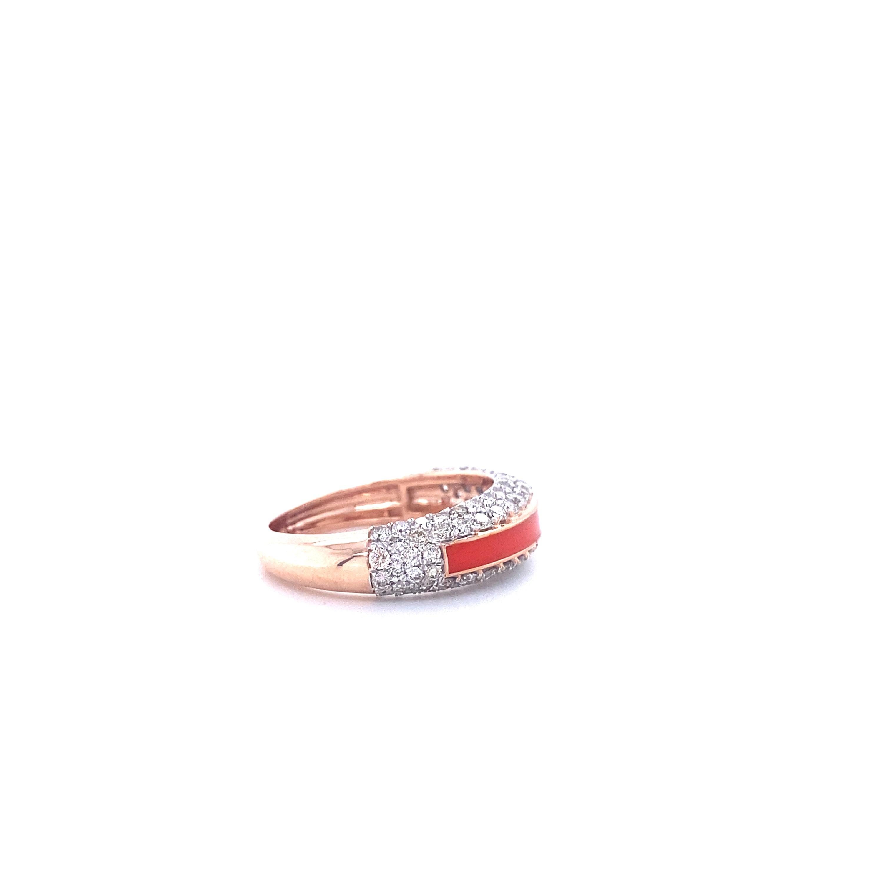 For Sale:  Orange Enamelled Band Diamond Ring set in 18k Solid Gold 3