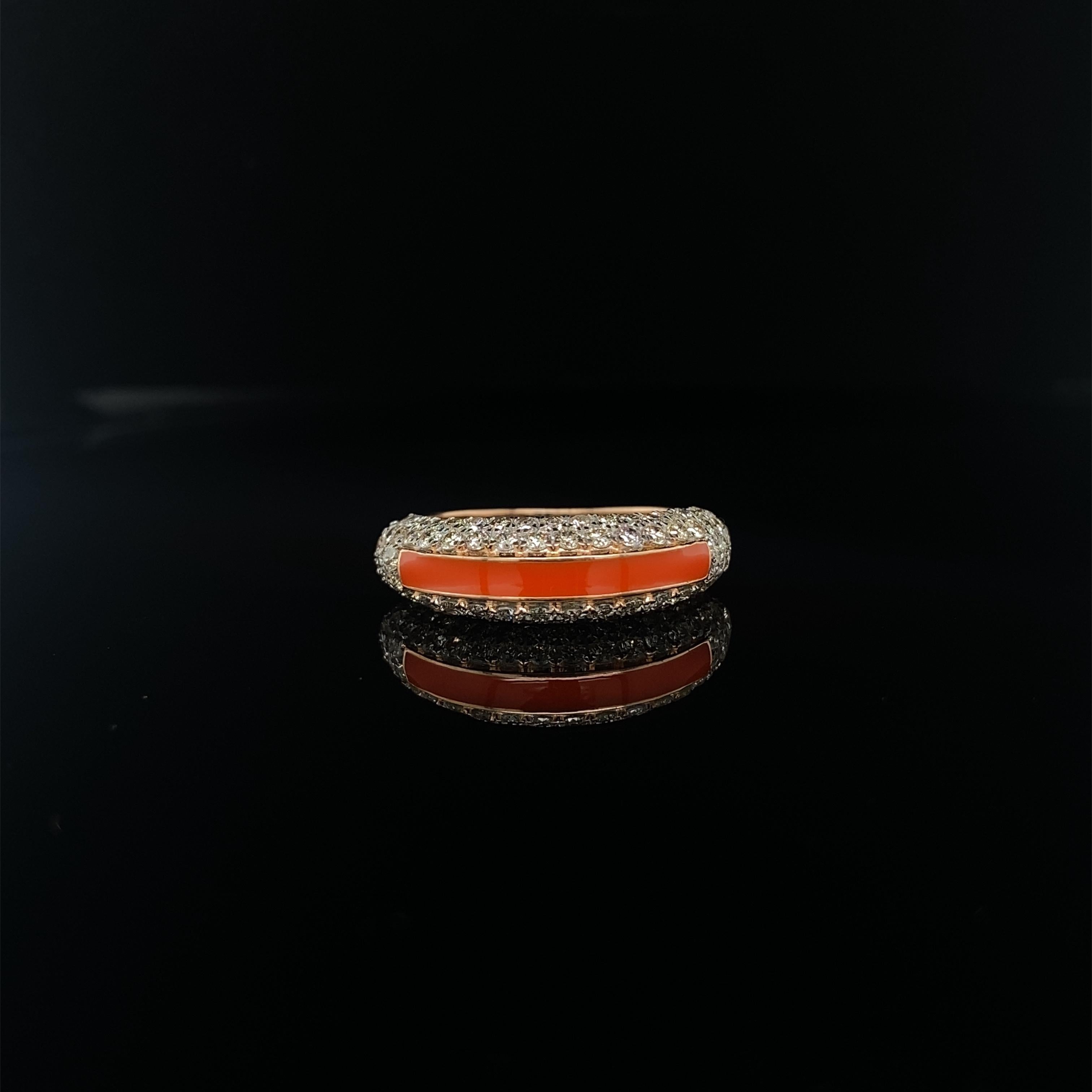 For Sale:  Orange Enamelled Band Diamond Ring set in 18k Solid Gold 5