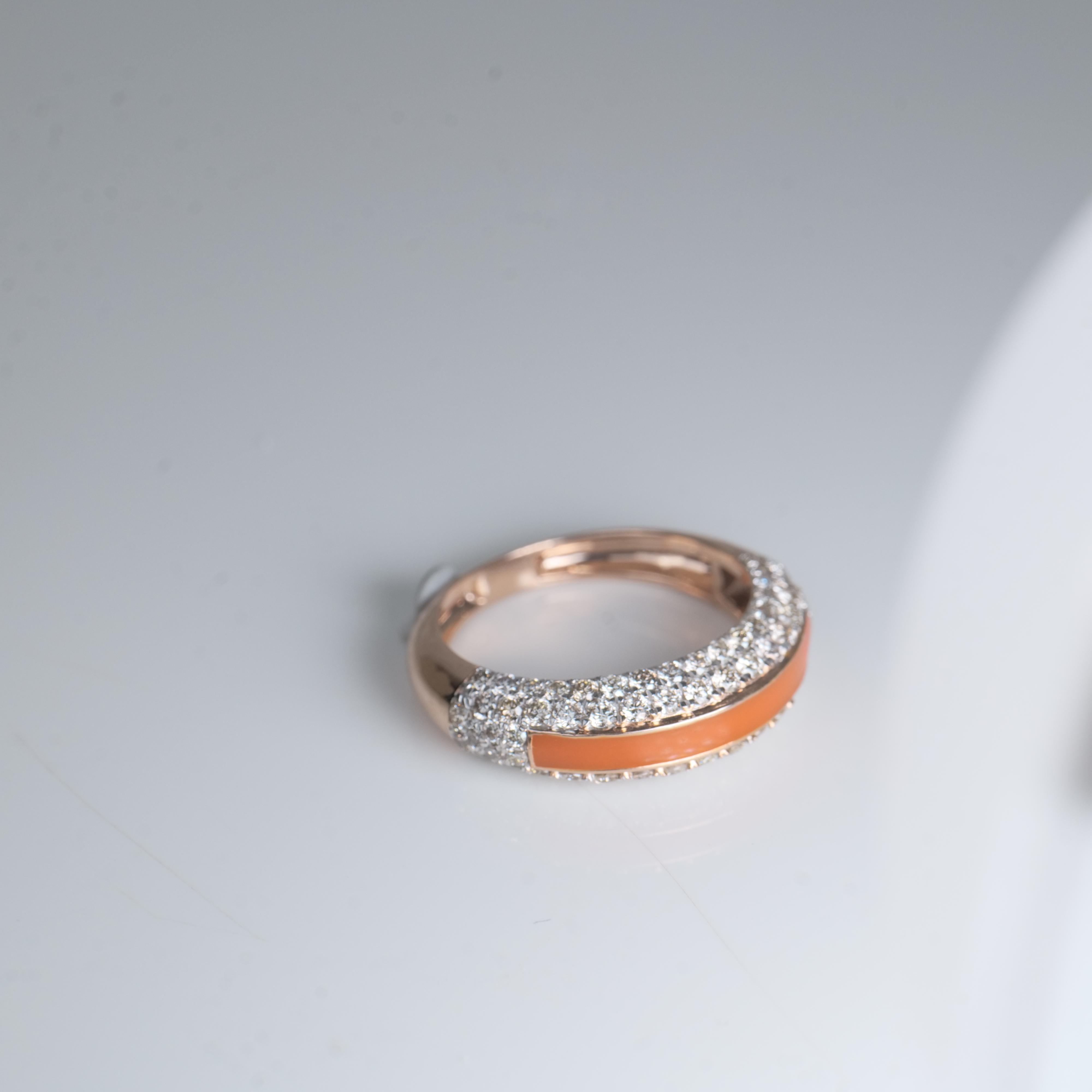 For Sale:  Orange Enamelled Band Diamond Ring set in 18k Solid Gold 9
