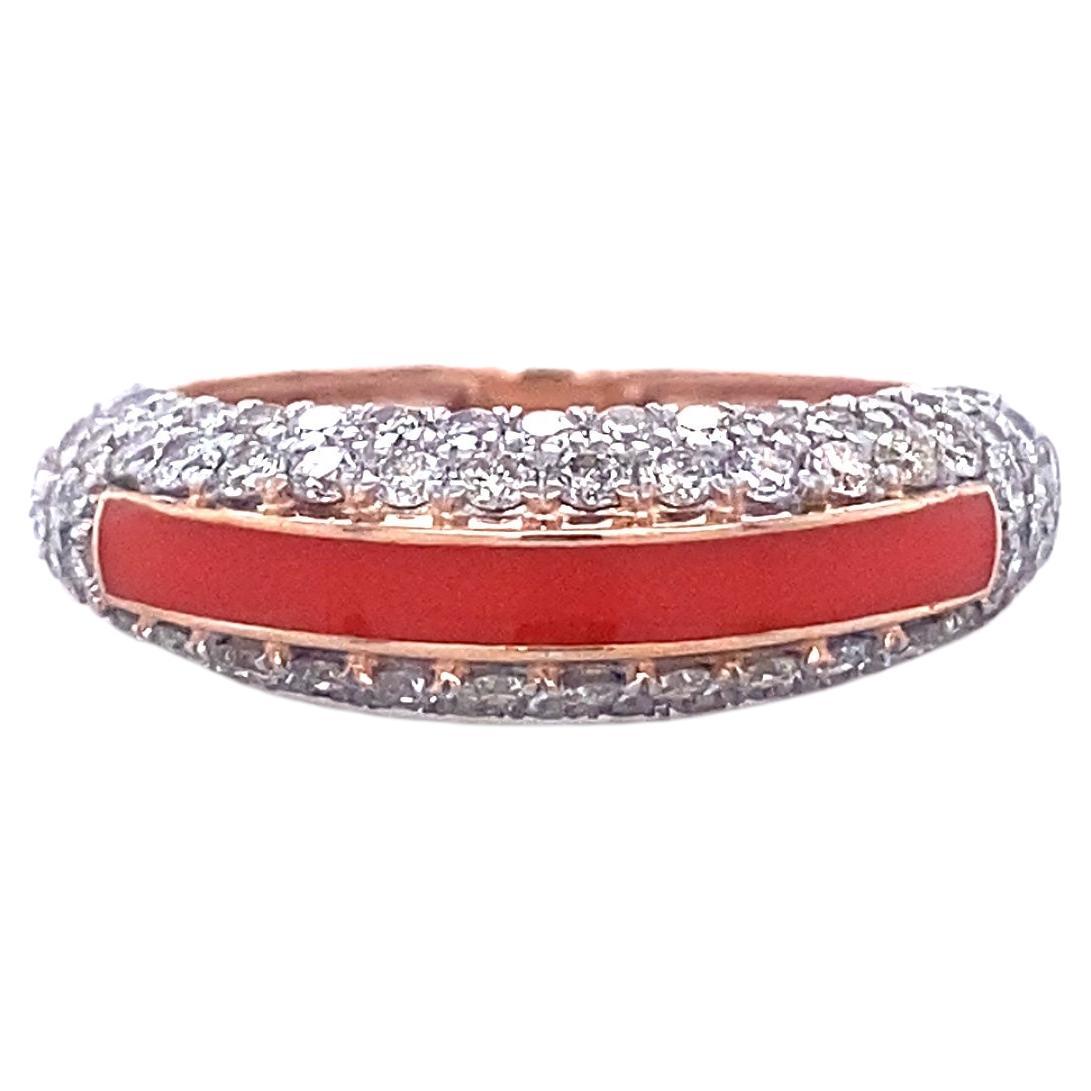 For Sale:  Orange Enamelled Band Diamond Ring set in 18k Solid Gold