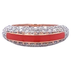 Orange Enamelled Band Diamond Ring set in 18k Solid Gold