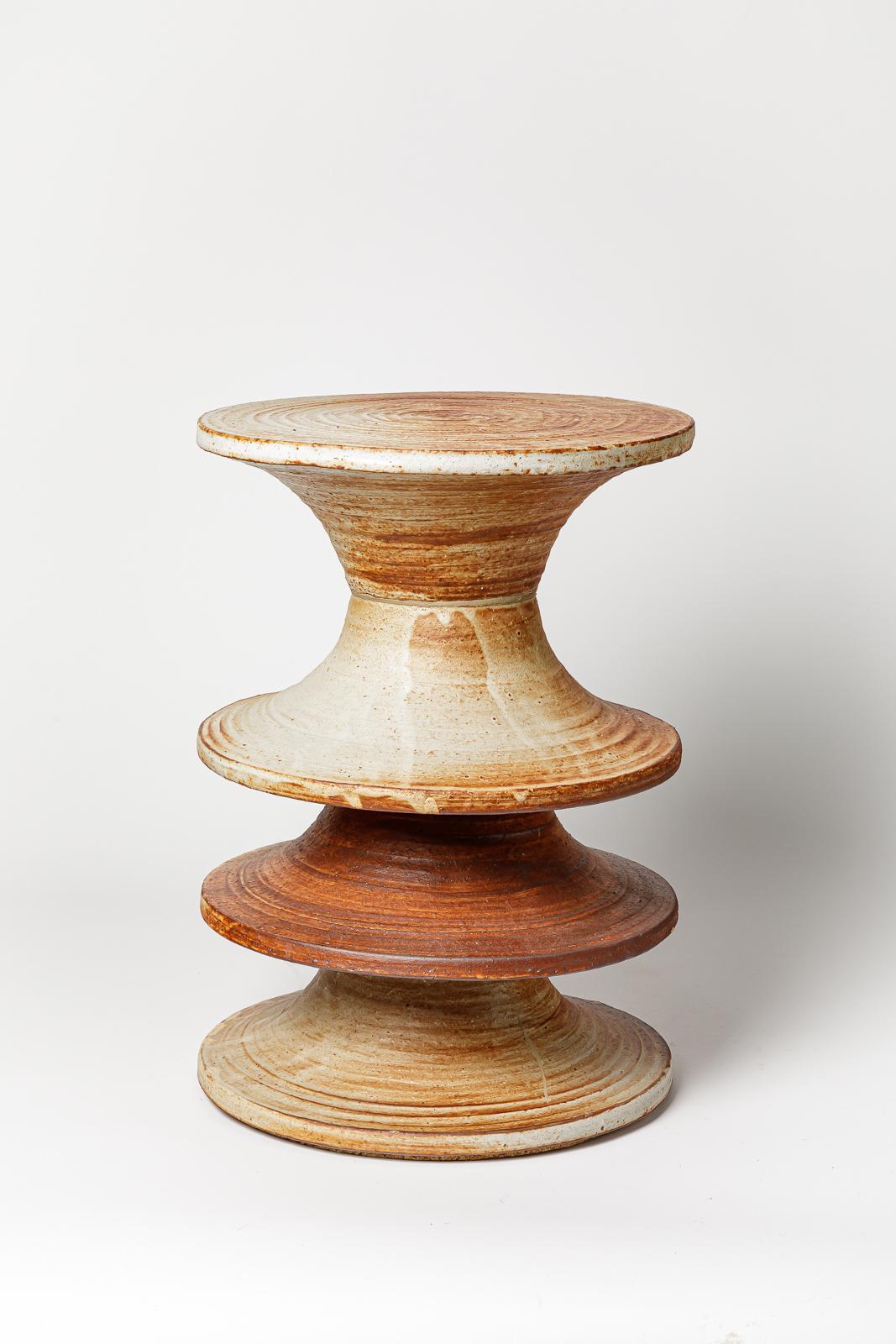 Ceramic Orange engobed stoneware stool by Mart Schrijvers, 2023. For Sale