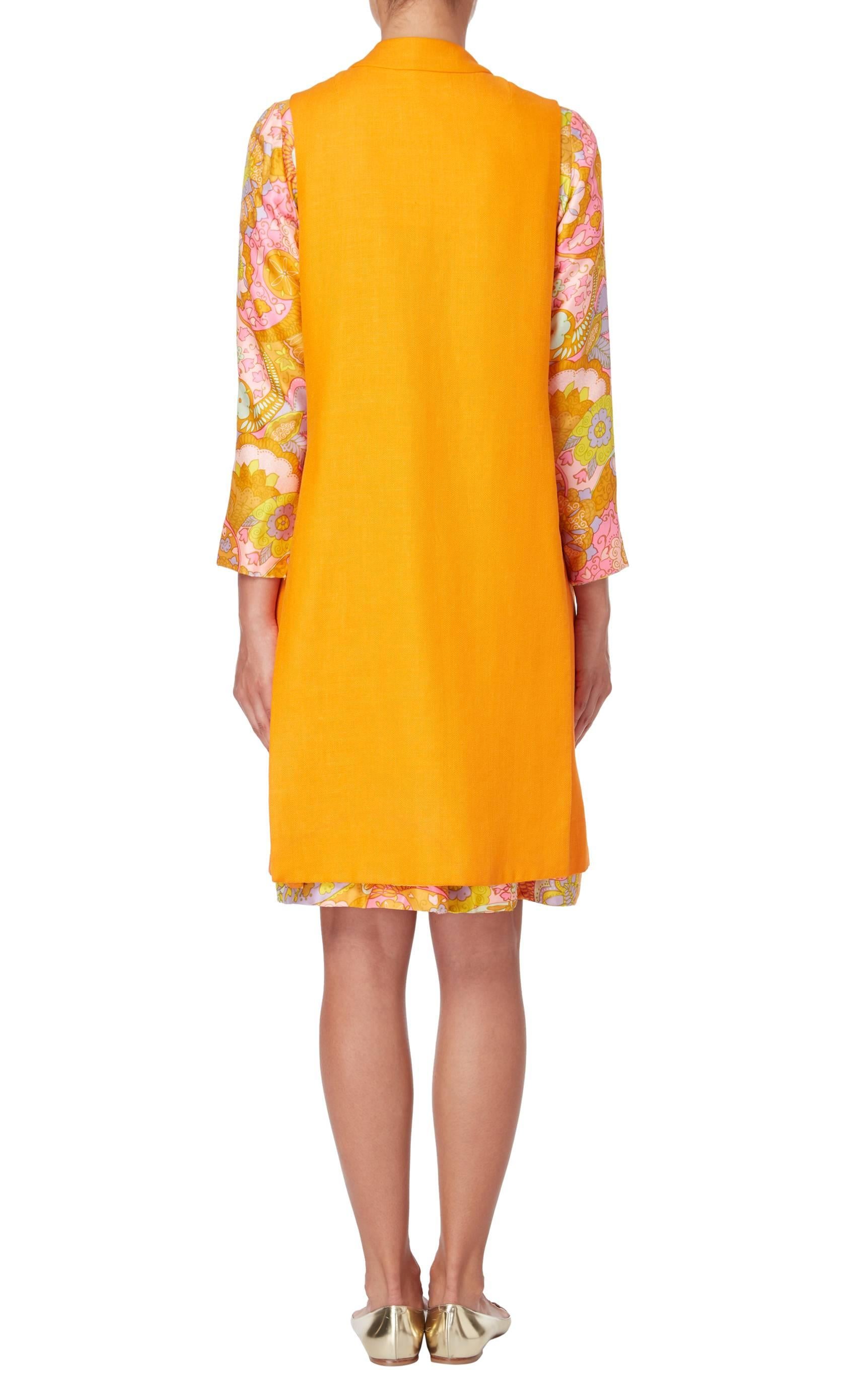 Tina Leser Orange Dress and tunic ensemble, circa 1973 In Good Condition For Sale In London, GB