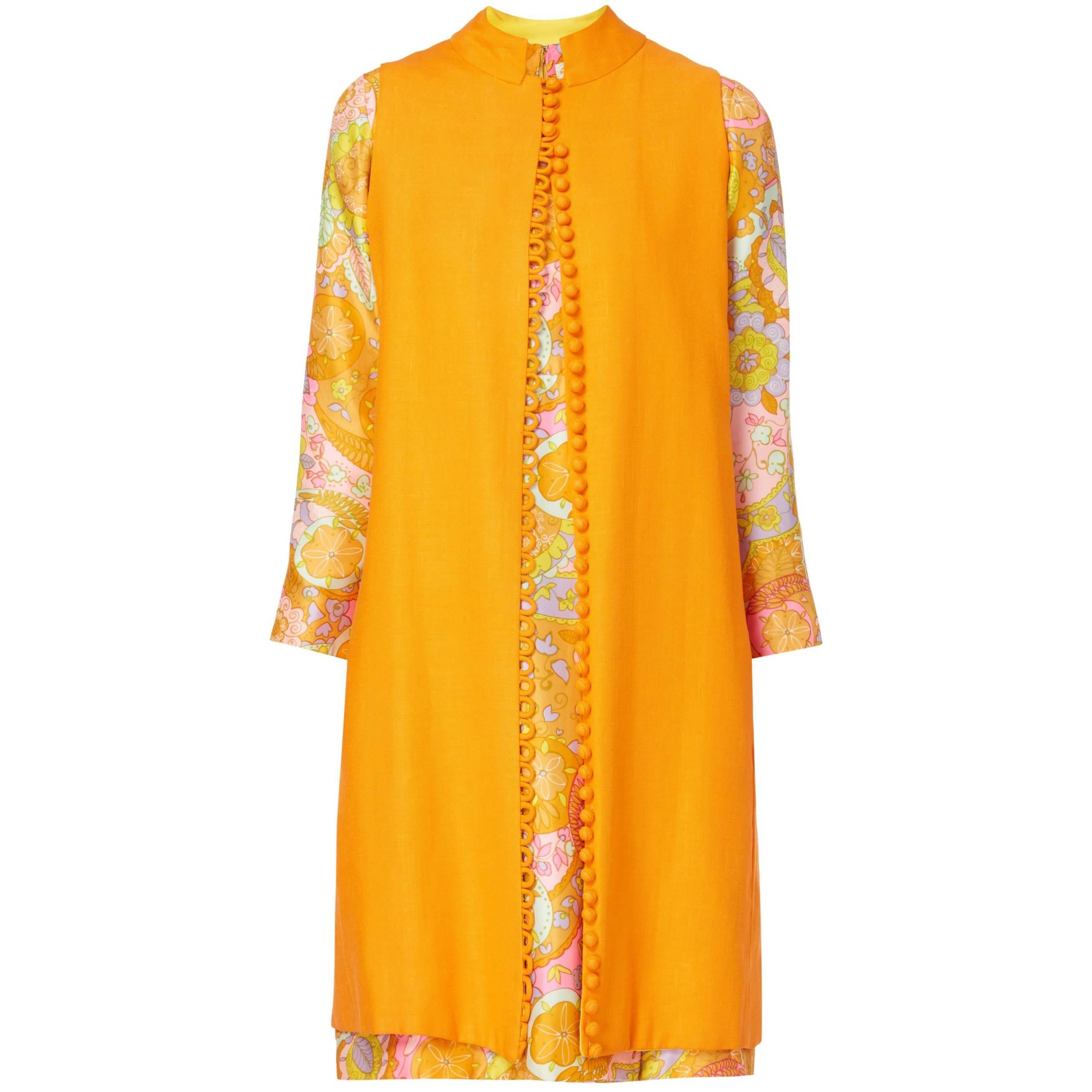 Tina Leser Orange Dress and tunic ensemble, circa 1973 For Sale