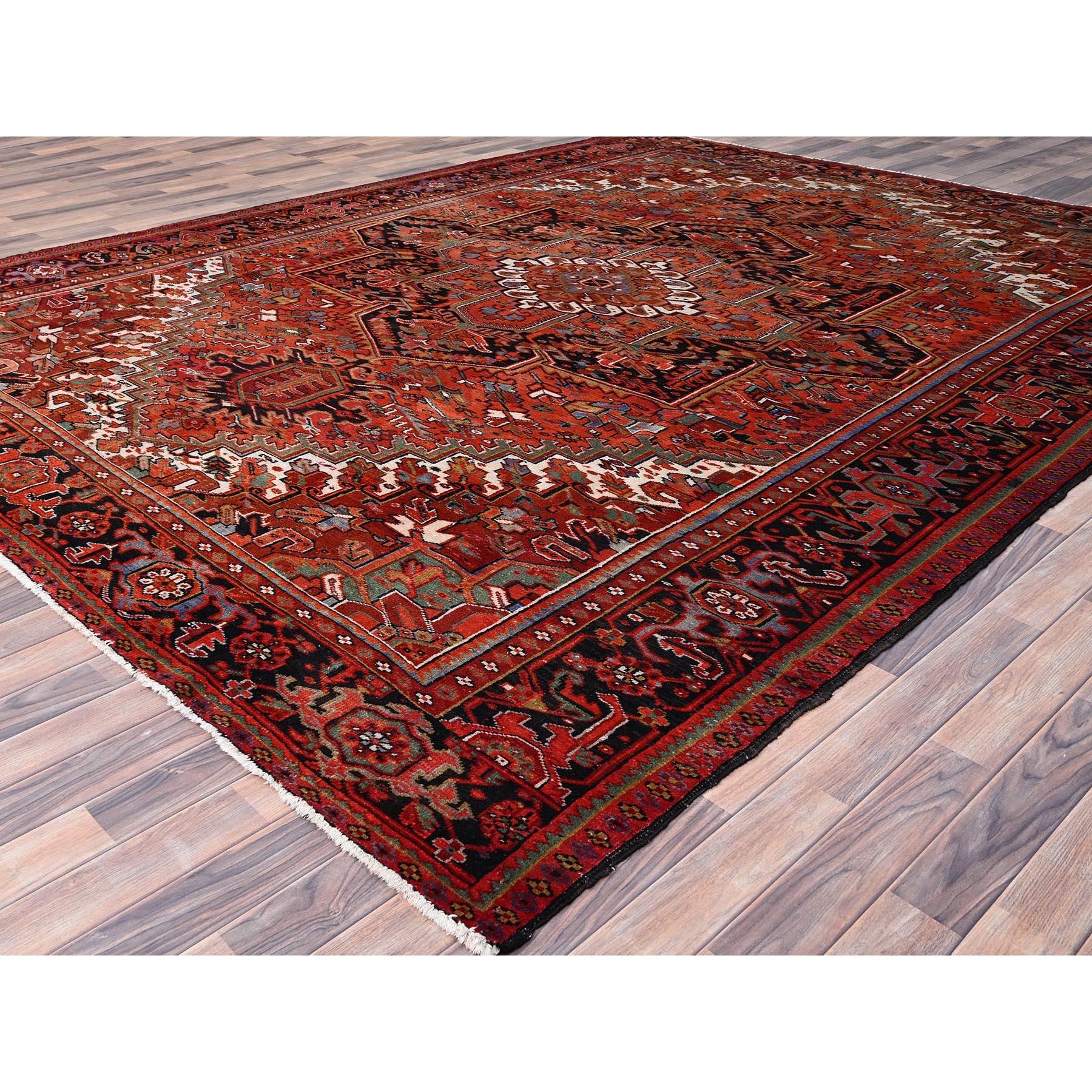 Hand-Knotted Orange Evenly Worn Pure Wool Hand Knotted Vintage Abrash Persian Heriz Clean Rug