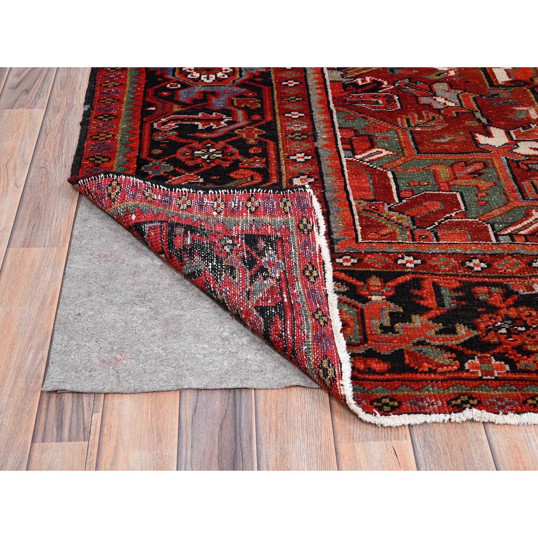 Orange Evenly Worn Pure Wool Hand Knotted Vintage Abrash Persian Heriz Clean Rug In Good Condition In Carlstadt, NJ