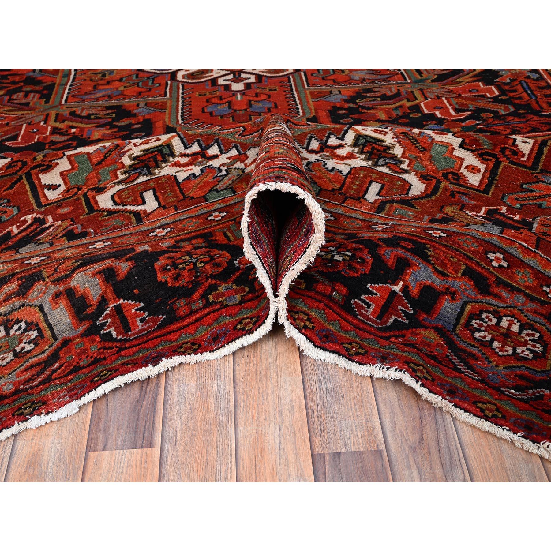 Mid-20th Century Orange Evenly Worn Pure Wool Hand Knotted Vintage Abrash Persian Heriz Clean Rug