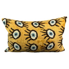 Orange Eye Design Velvet Silk Ikat Pillow Cover