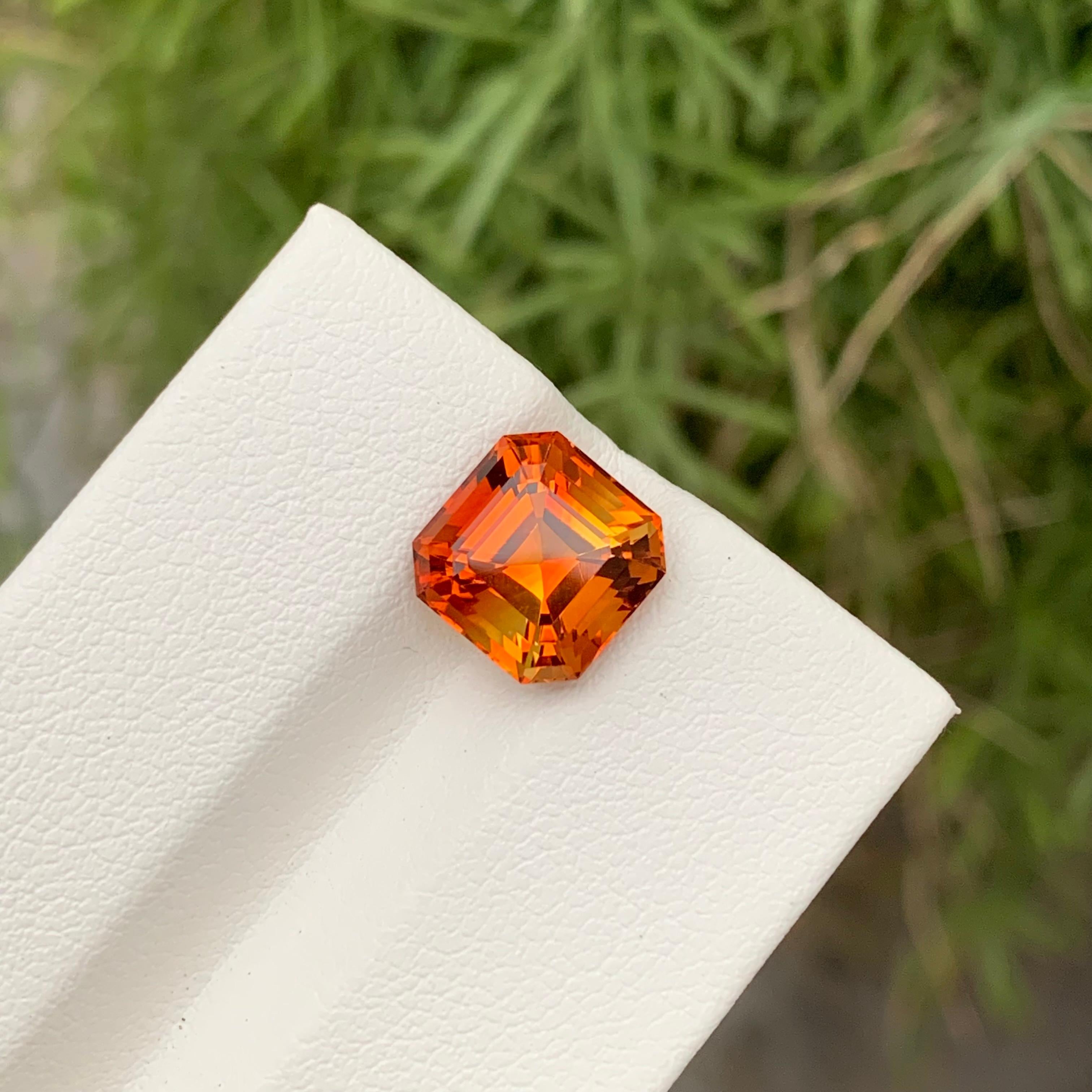 Orange Fanta 3.45 Carats Loose Madeira Citrine Asscher Cut Ring Gem For Sale 6