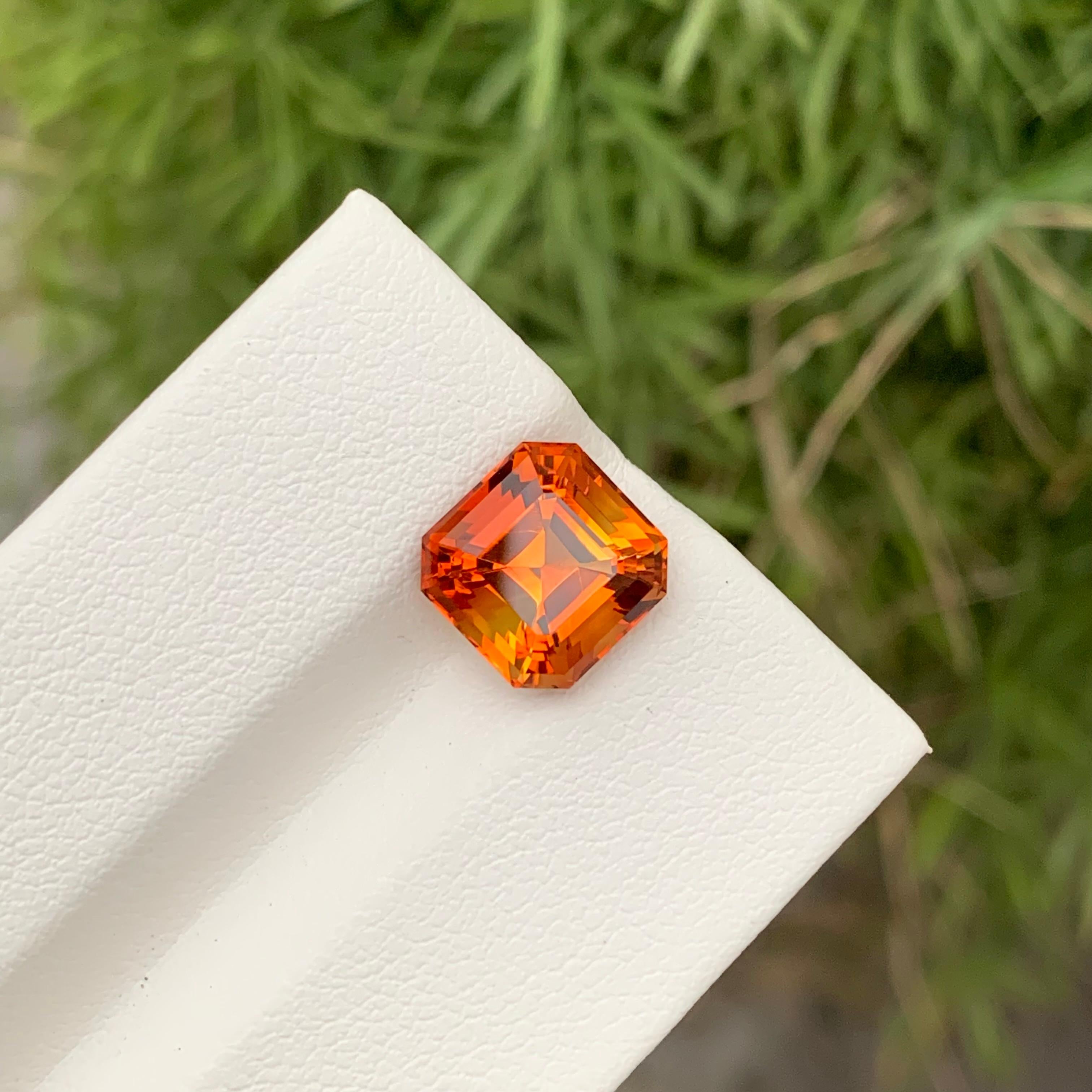 Orange Fanta 3.45 Carats Loose Madeira Citrine Asscher Cut Ring Gem For Sale 8