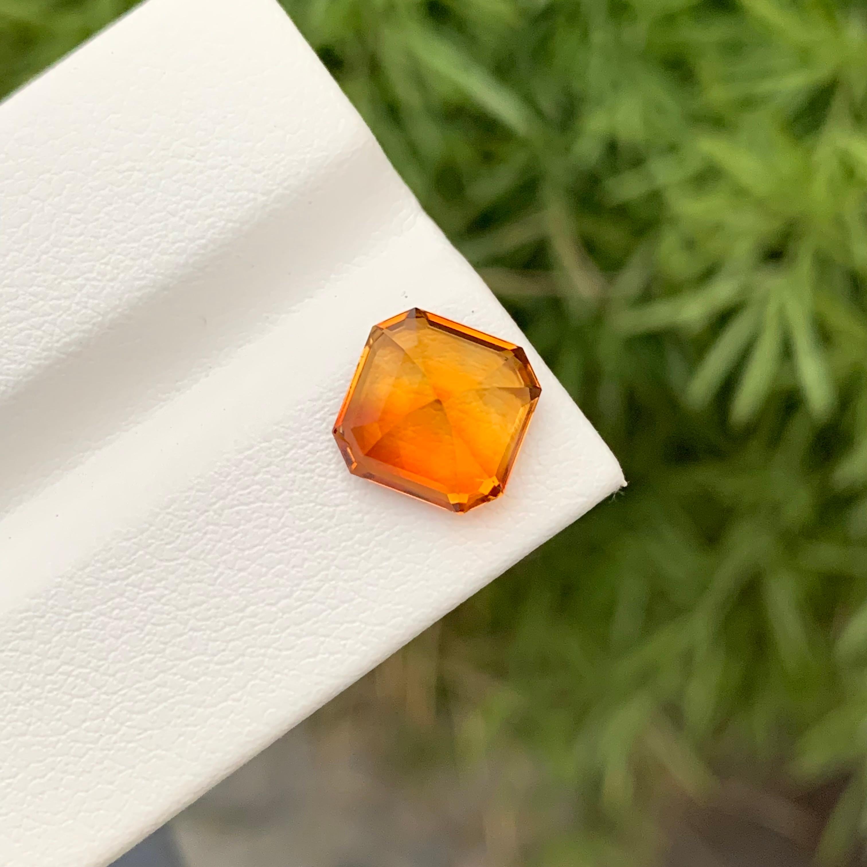 Arts and Crafts Orange Fanta 3.45 Carats Loose Madeira Citrine Asscher Cut Ring Gem For Sale