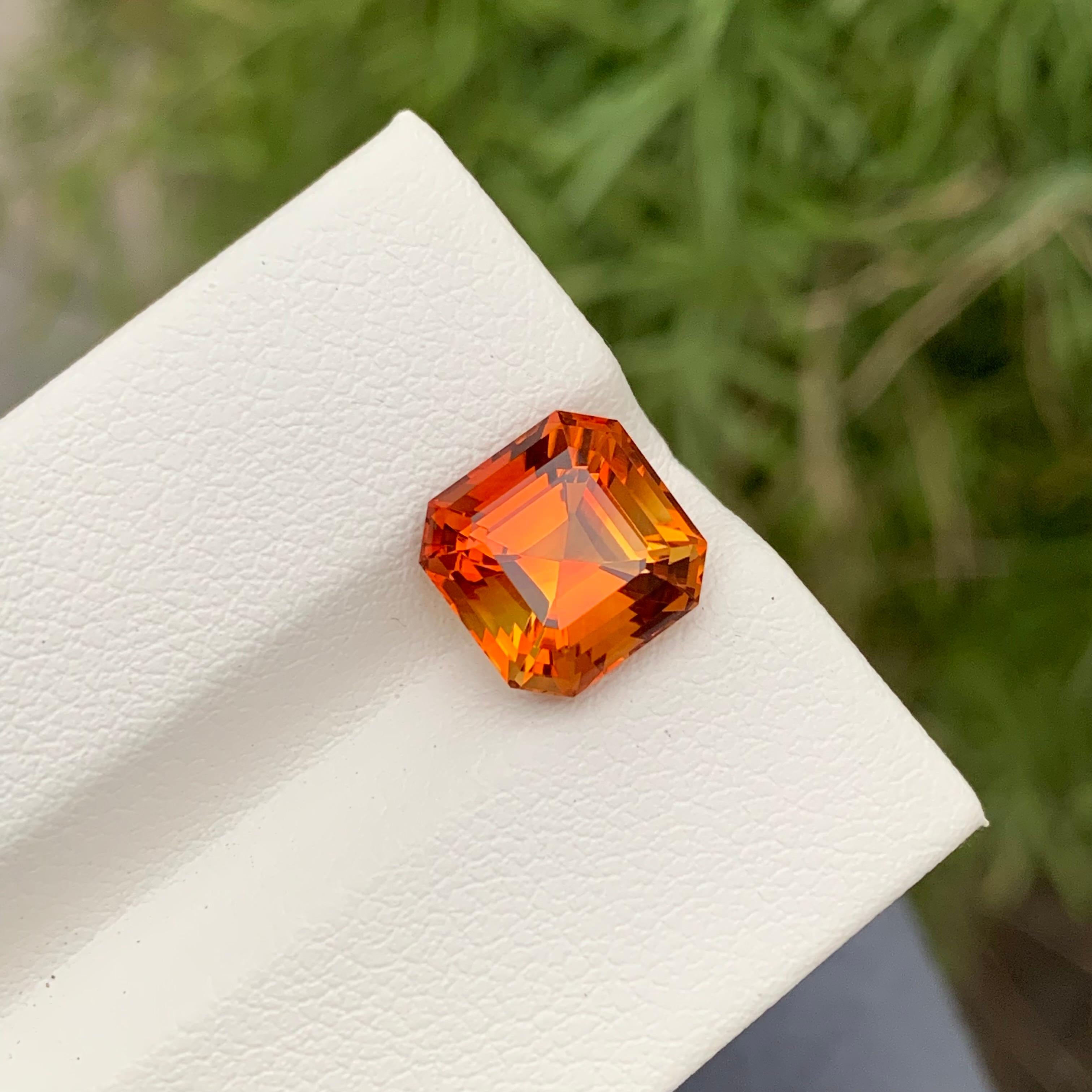 Orange Fanta 3.45 Carats Loose Madeira Citrine Asscher Cut Ring Gem For Sale 4