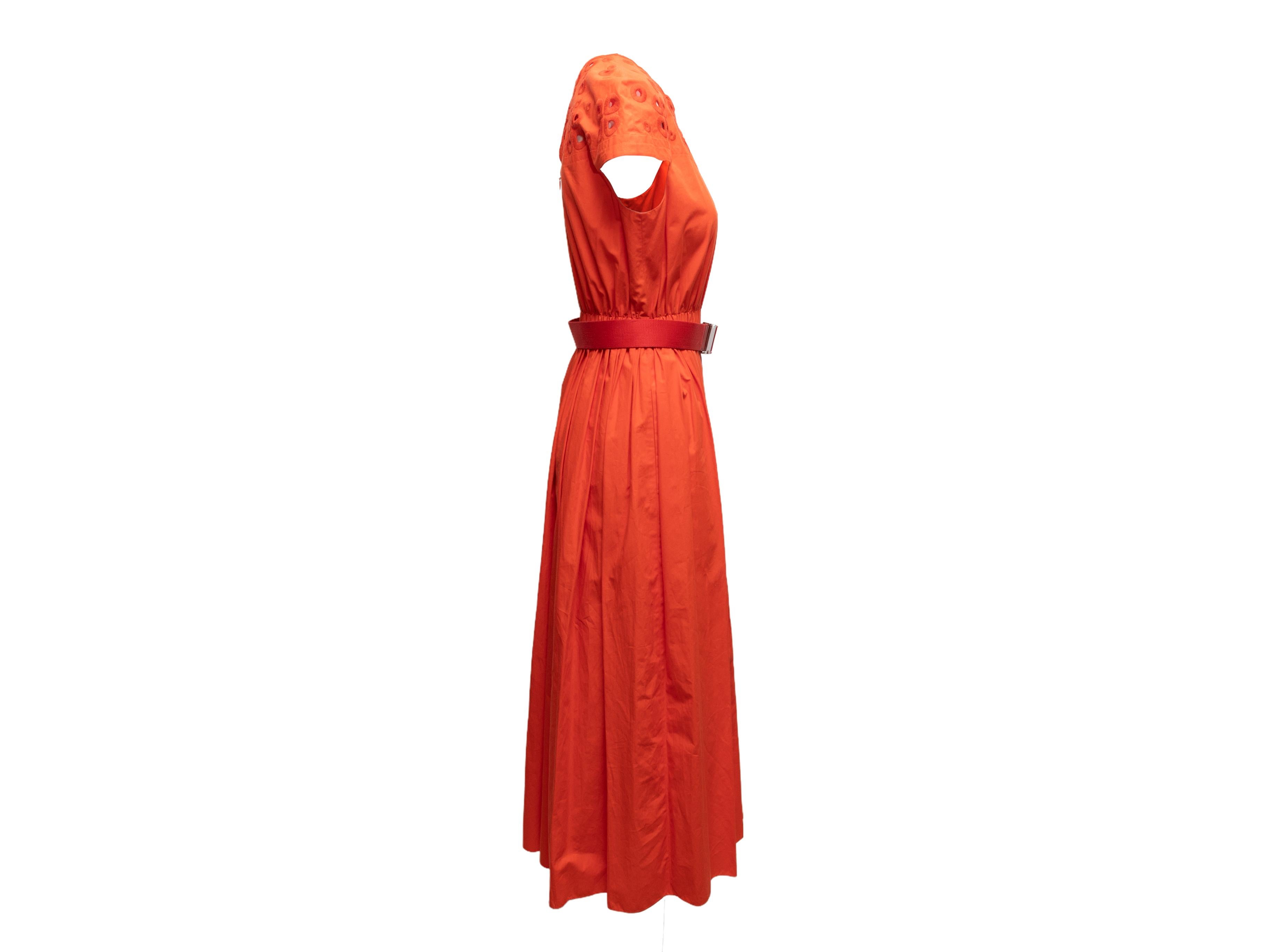 Red Orange Fendi Eyelet-Accented Short Sleeve Dress
