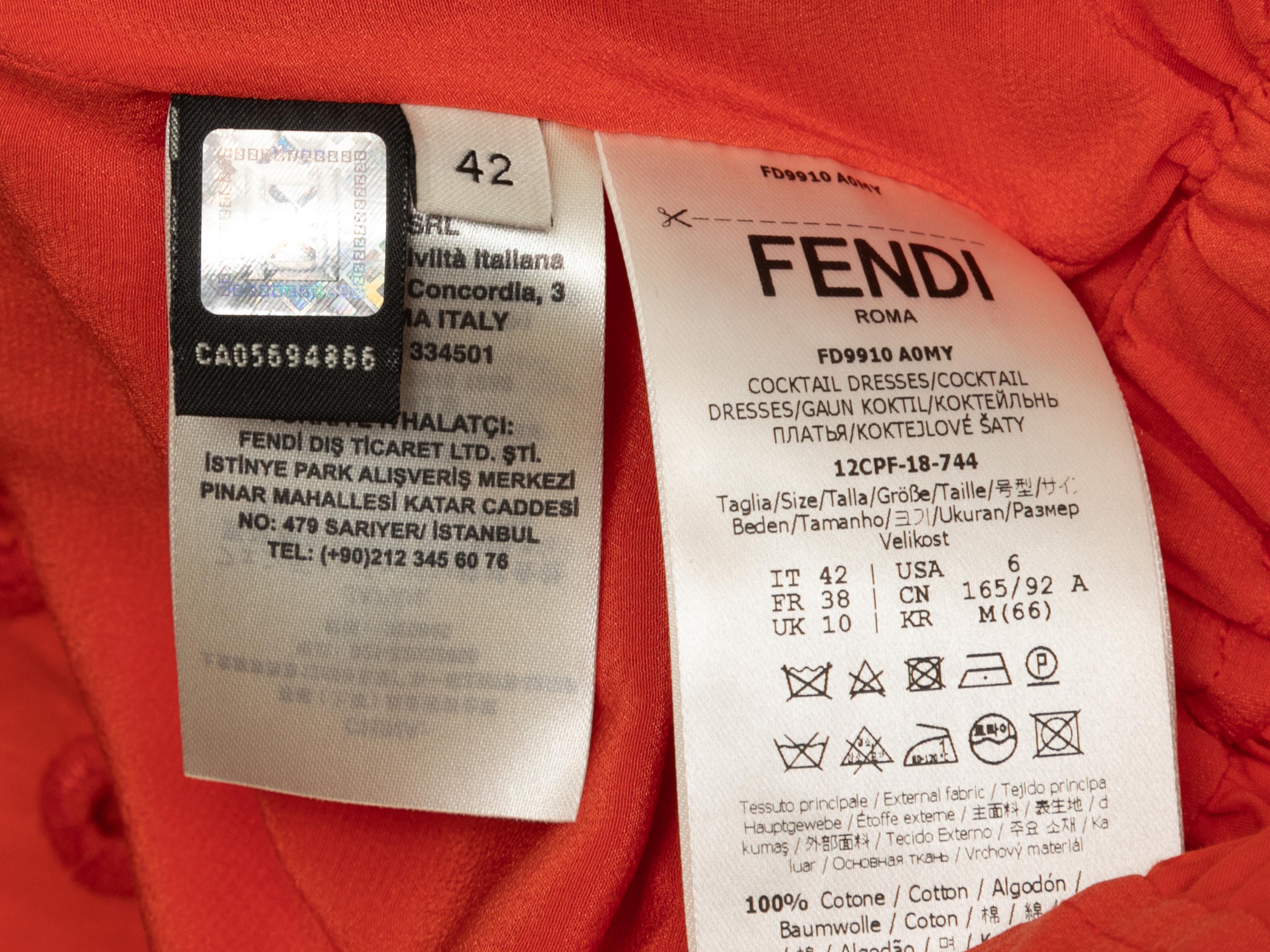 Orange Fendi Eyelet-Accented Short Sleeve Dress 1