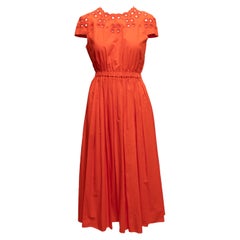 Orange Fendi Eyelet-Accented Short Sleeve Dress
