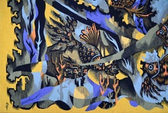 Orange Fisch, Elie Grekoff – Französischer Wandteppich von Atelier Pintons Frers – Nr. 1469