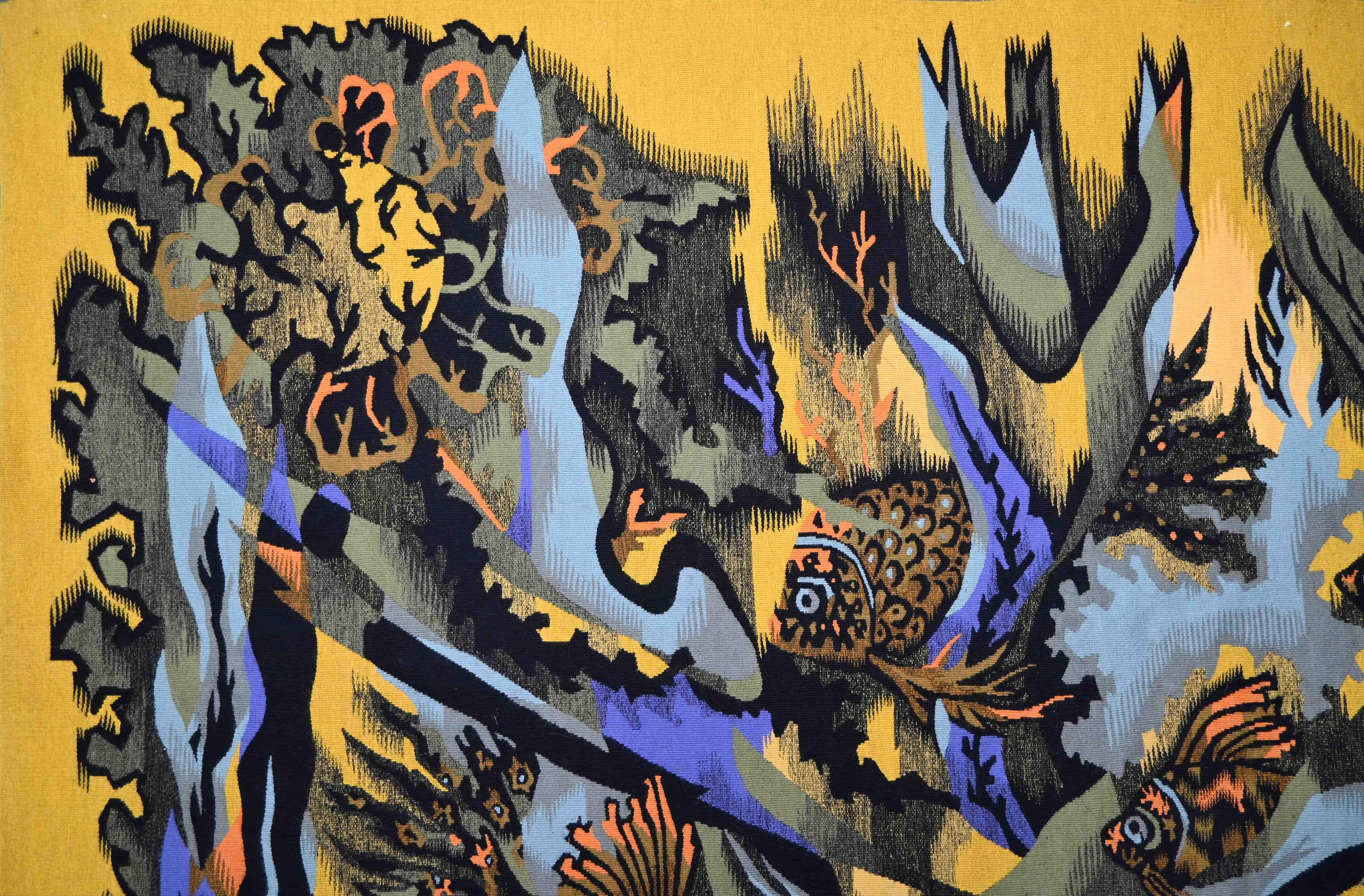 Poissons orange, Elie Grekoff - Tapisserie française de l'Atelier Pintons Frers, n° 1469 Excellent état - En vente à Paris, FR