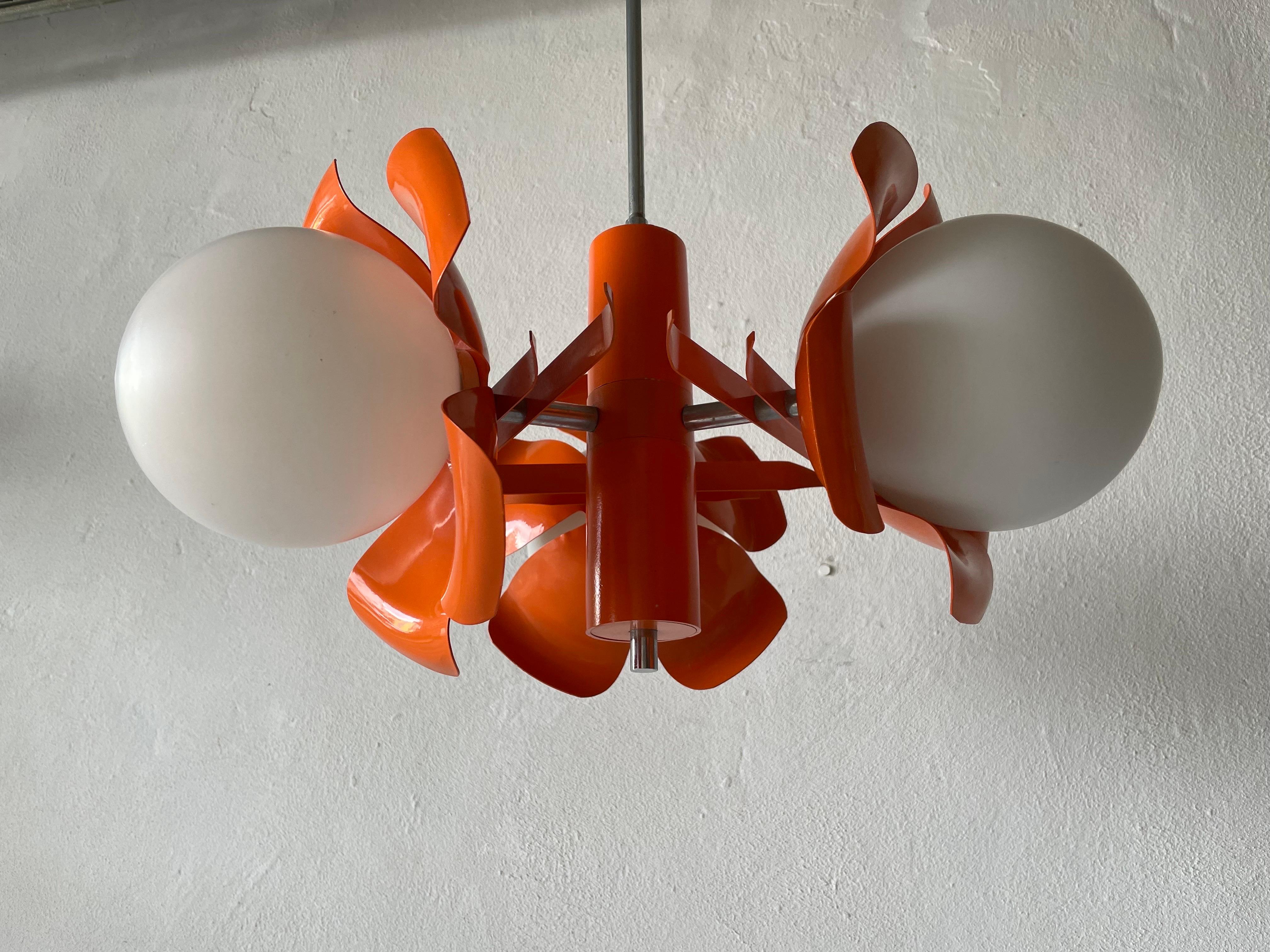 Italian Orange Flower Design Space Age Ceiling Lamp, 1970s, Italy For Sale