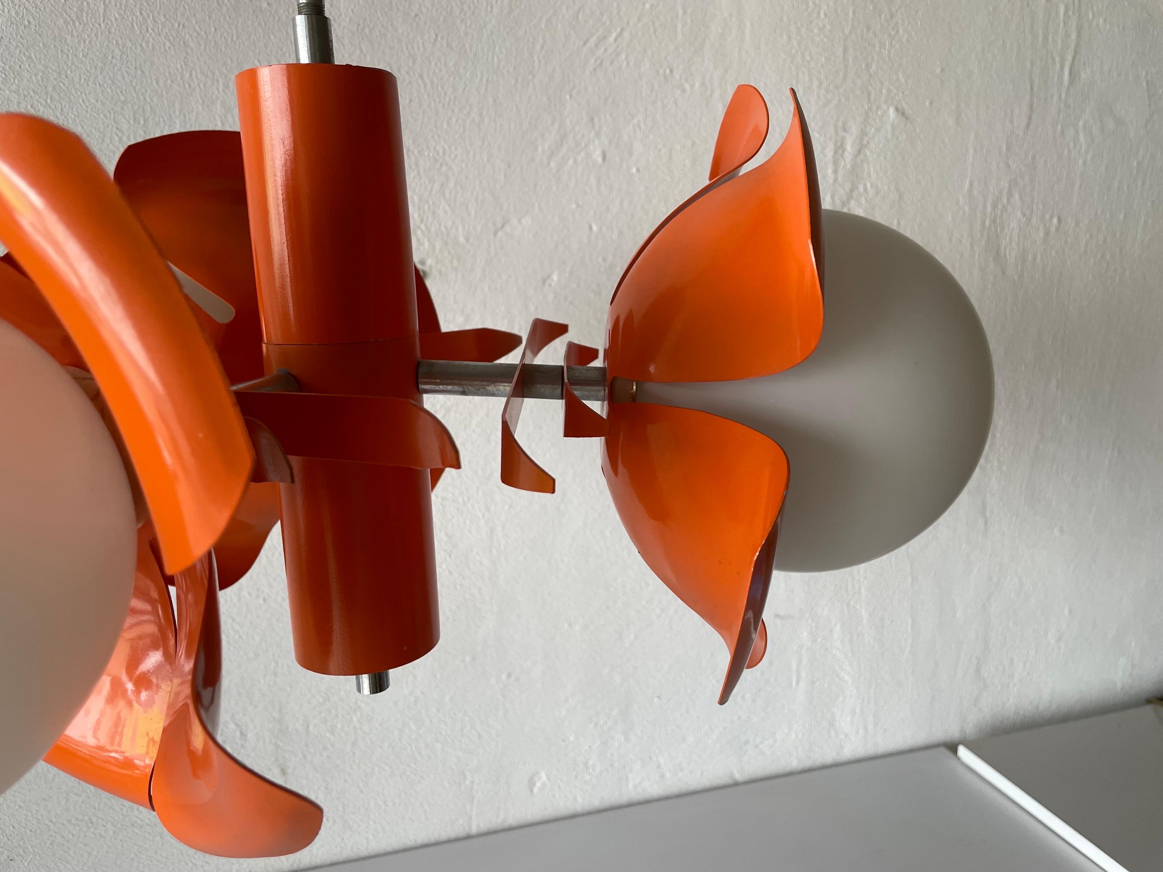 Orange Flower Design Space Age Ceiling Lamp, 1970s, Italy In Good Condition For Sale In Hagenbach, DE
