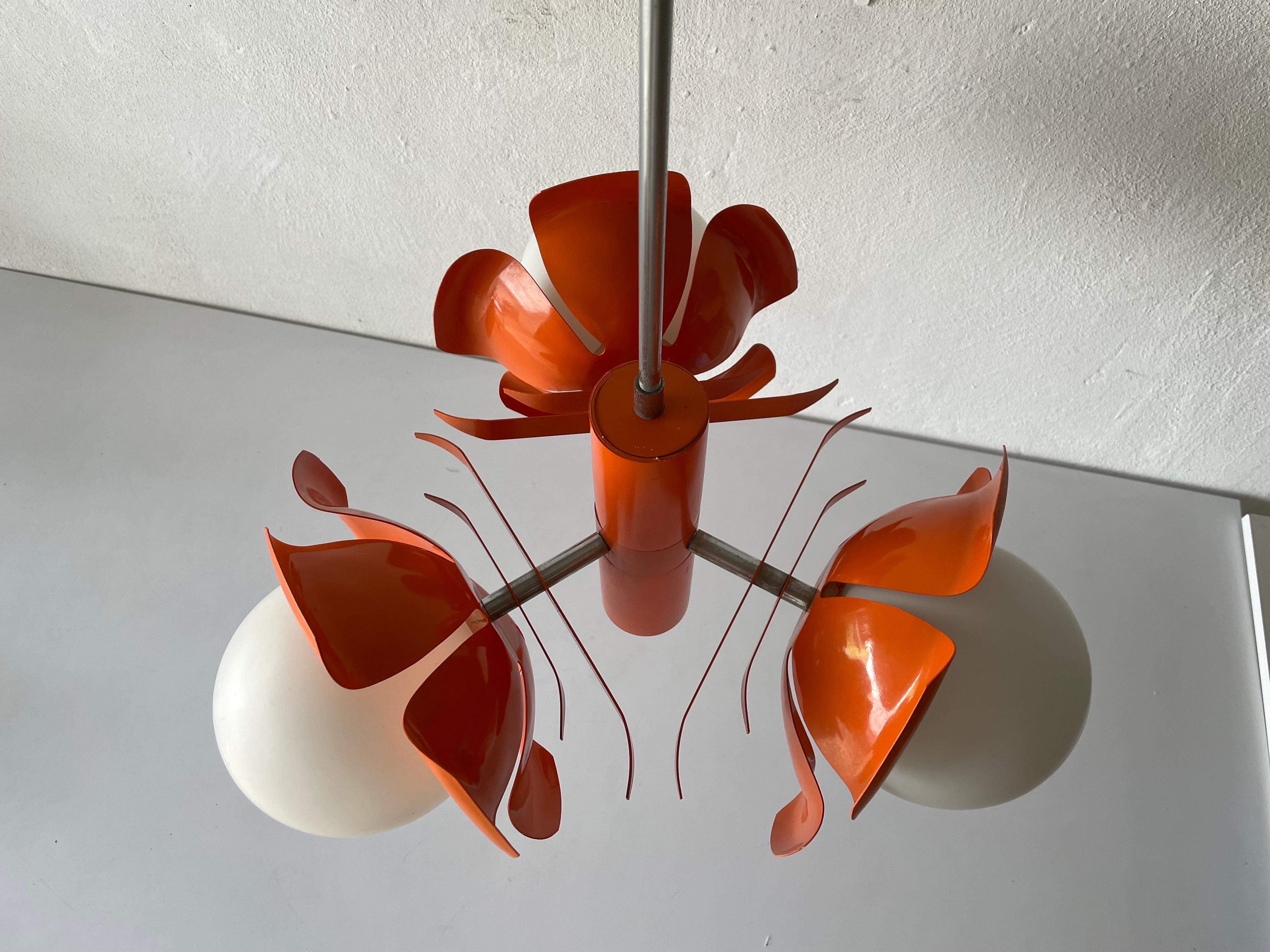 Late 20th Century Orange Flower Design Space Age Ceiling Lamp, 1970s, Italy For Sale