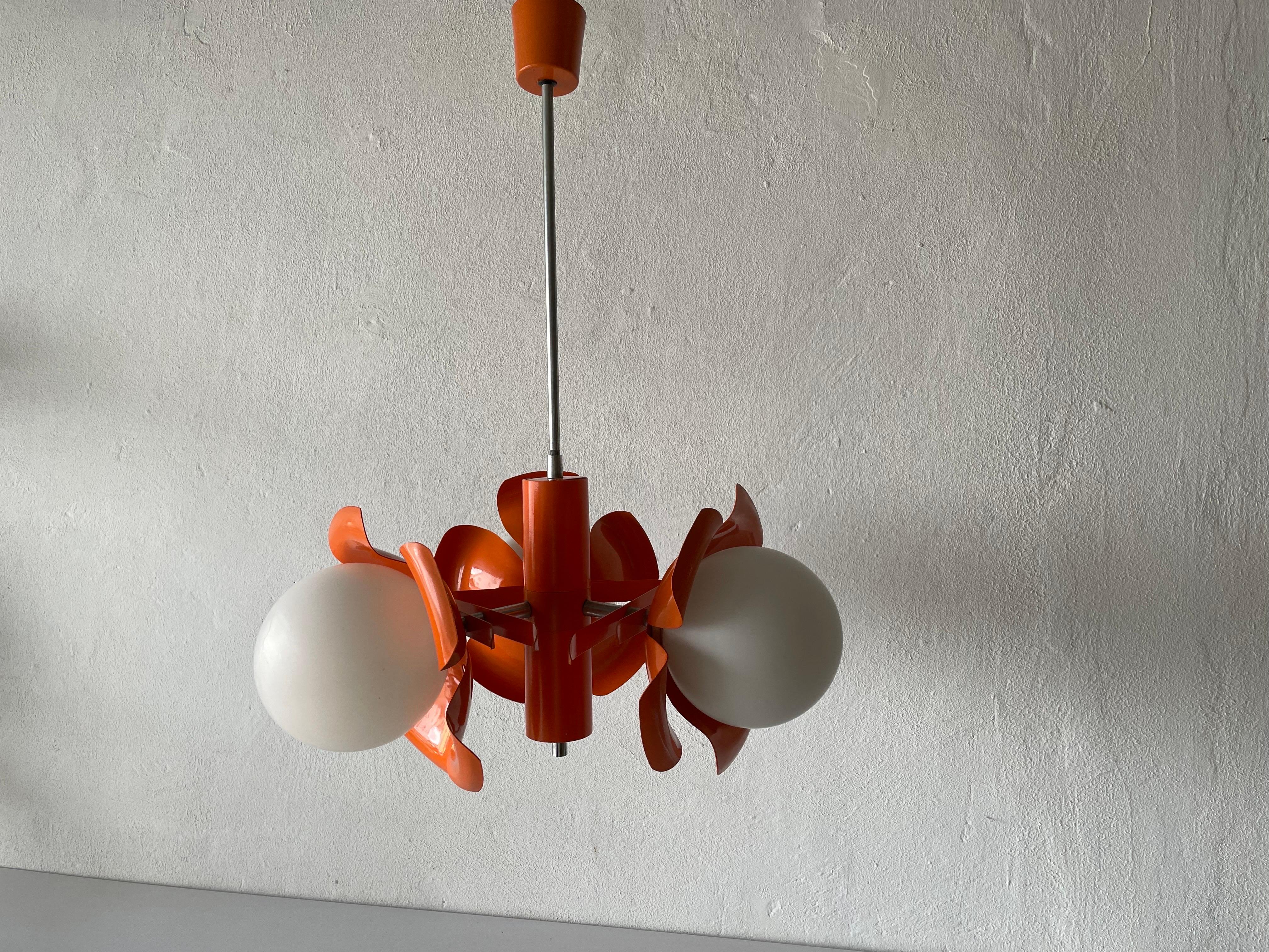 Metal Orange Flower Design Space Age Ceiling Lamp, 1970s, Italy For Sale