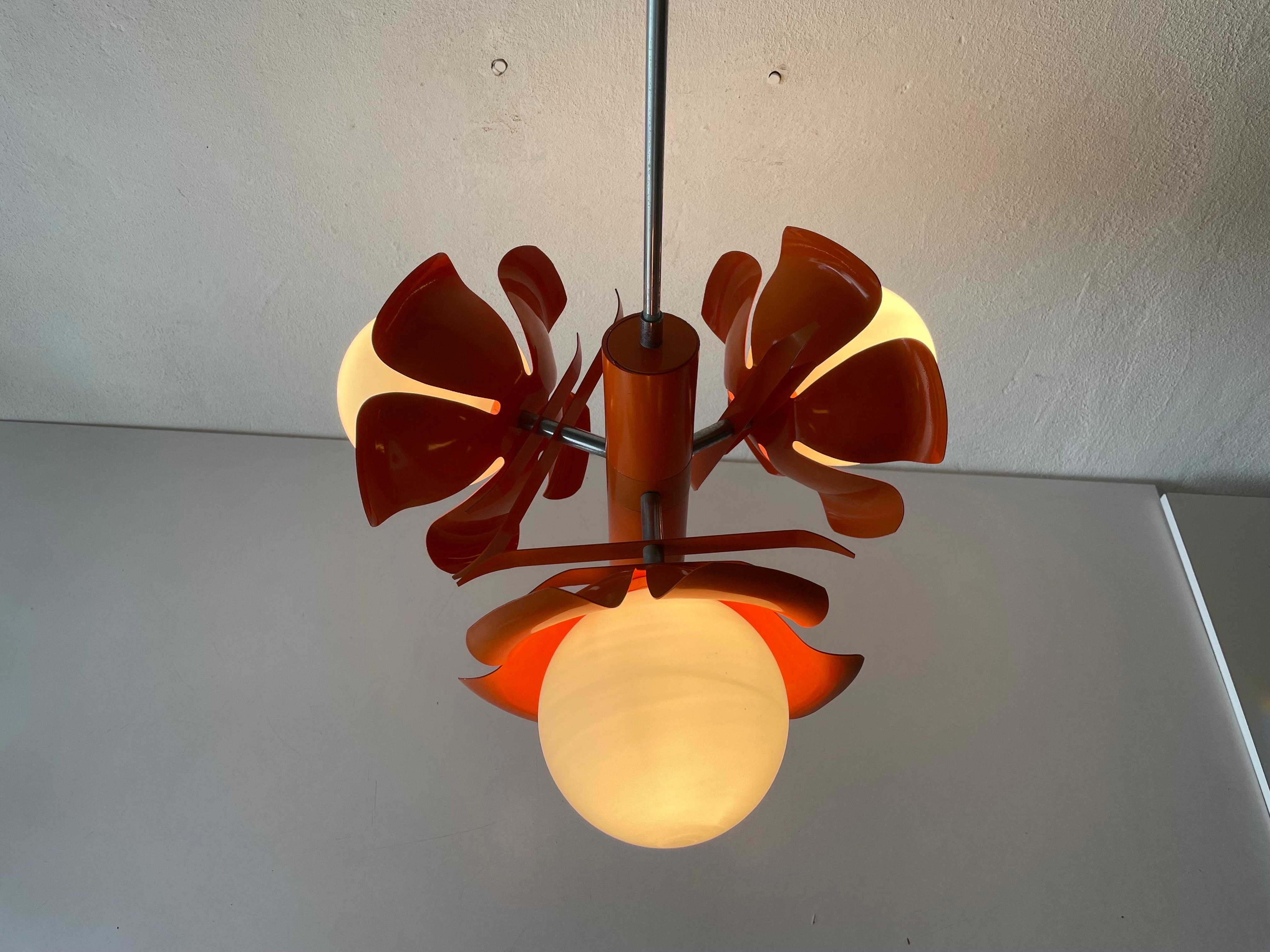 Orange Flower Design Space Age Ceiling Lamp, 1970s, Italy For Sale 2