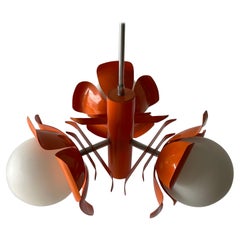 Orange Flower Design Space Age Ceiling Lamp, 1970s, Italy