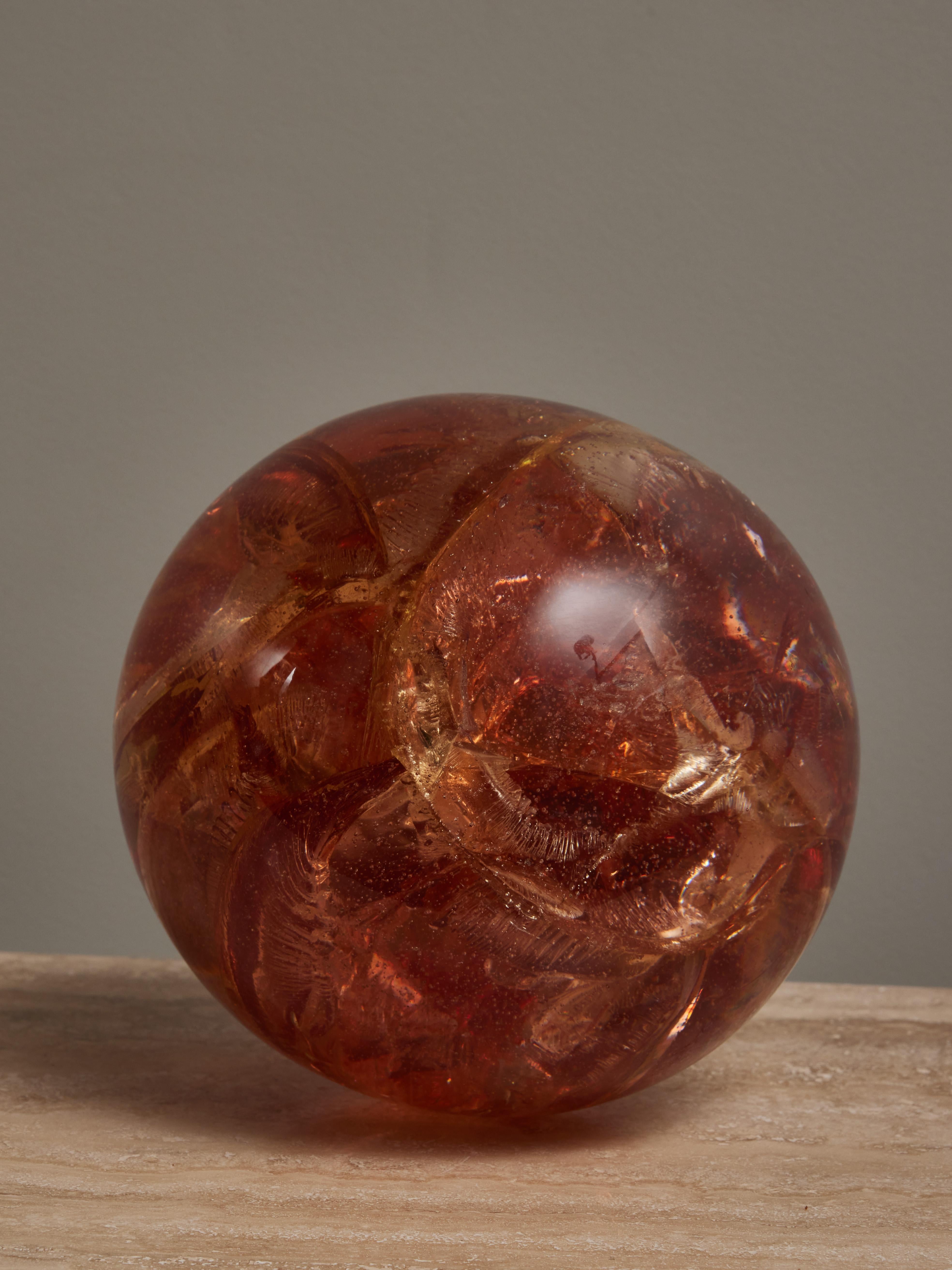 Mid-Century Modern Orange Fractal Resin Globe For Sale