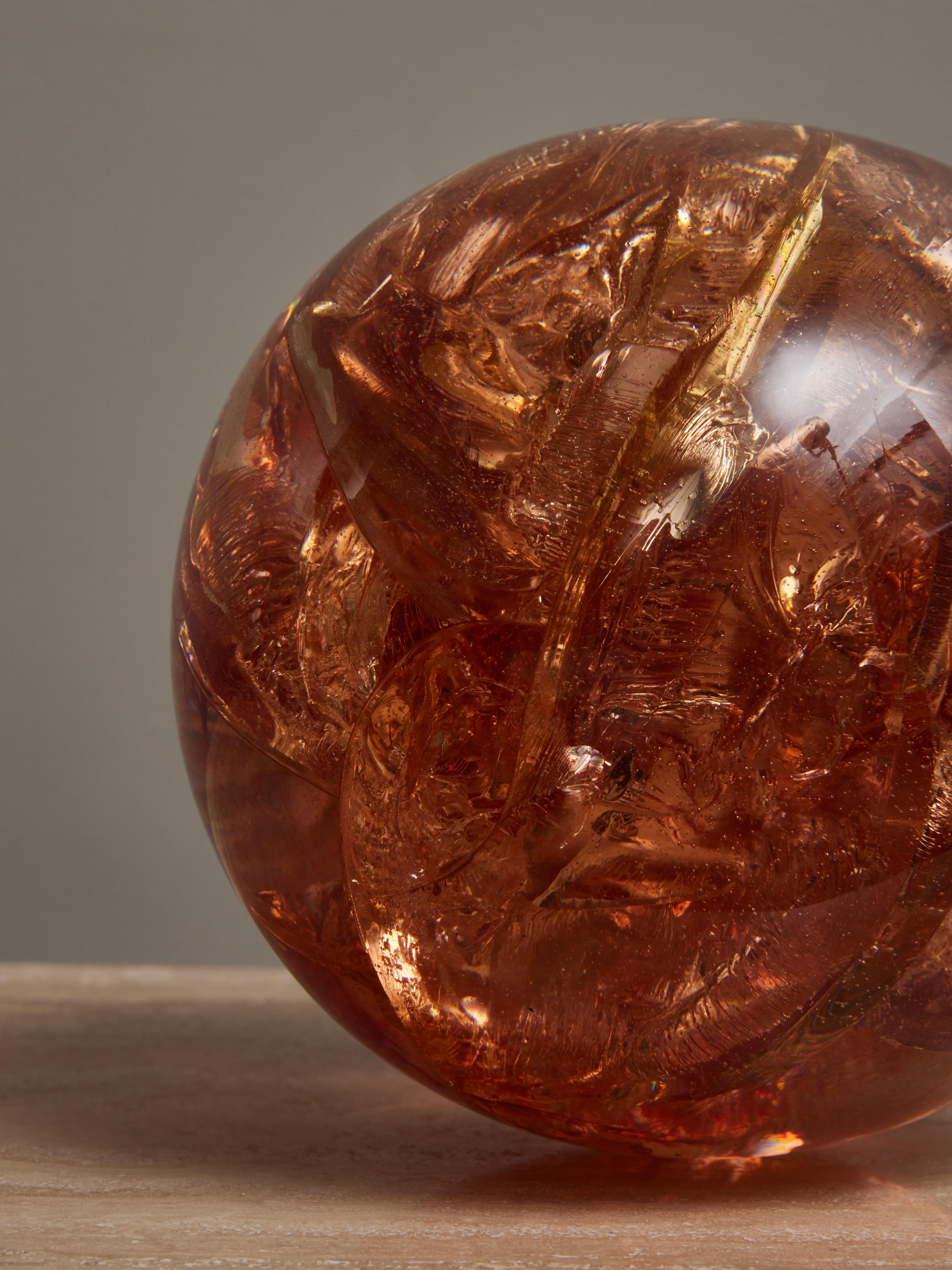 Orange Fractal Resin Globe In Good Condition For Sale In Saint-Ouen, IDF