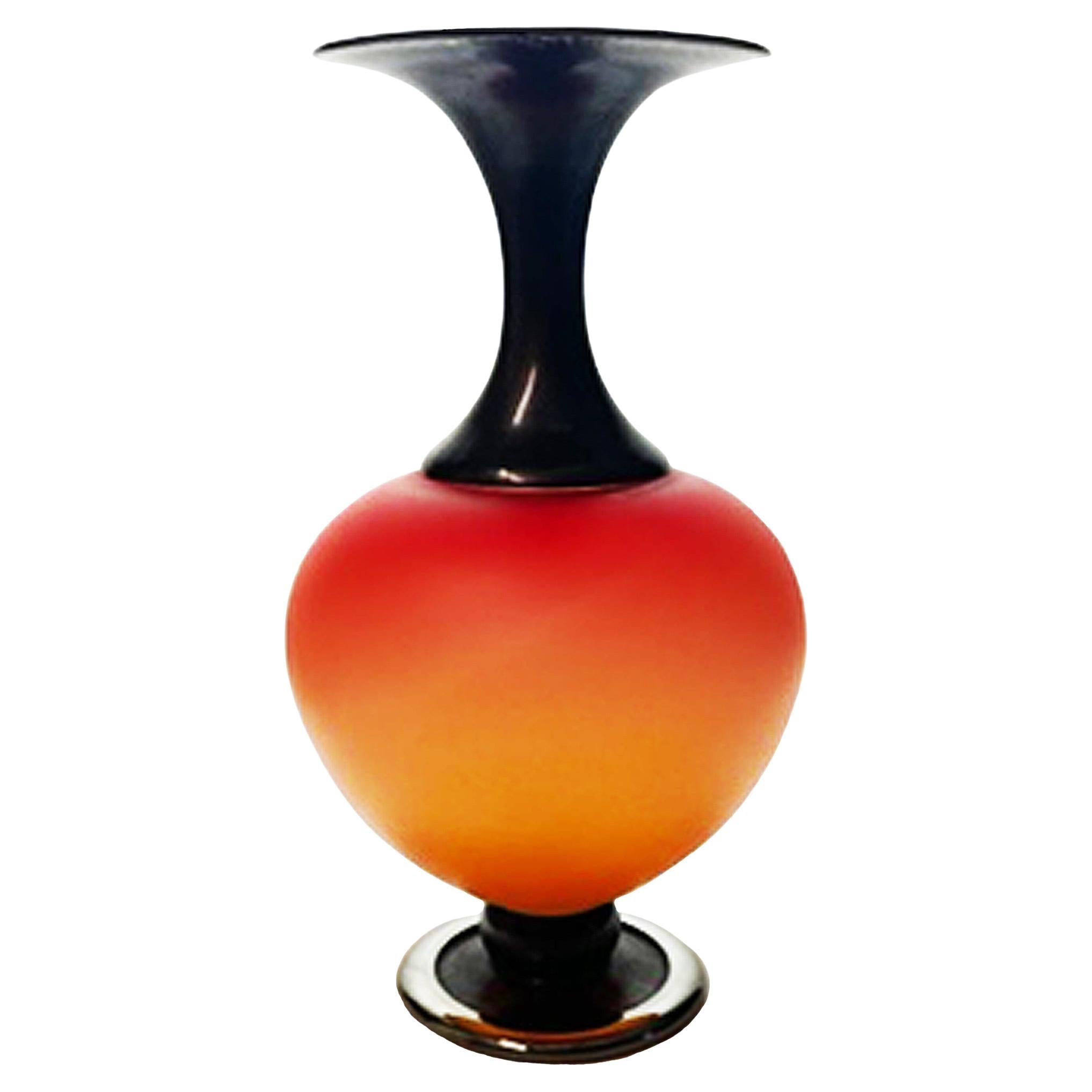 Orange Frost Vase with Luster Foot For Sale