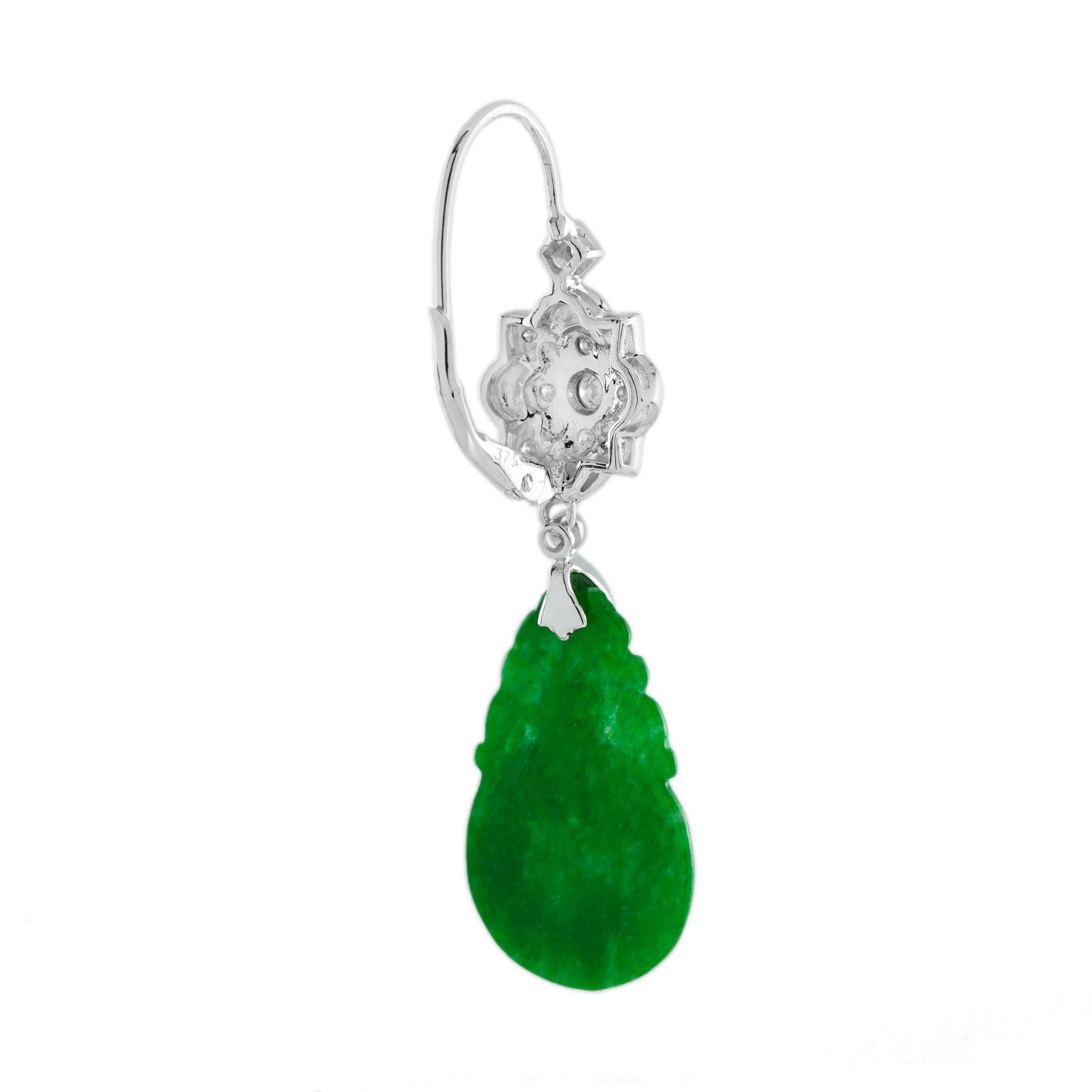 Orange Frucht geschnitzt Jade Diamant Emaille Vintage Style 9K Weißgold Ohrringe (Rundschliff) im Angebot