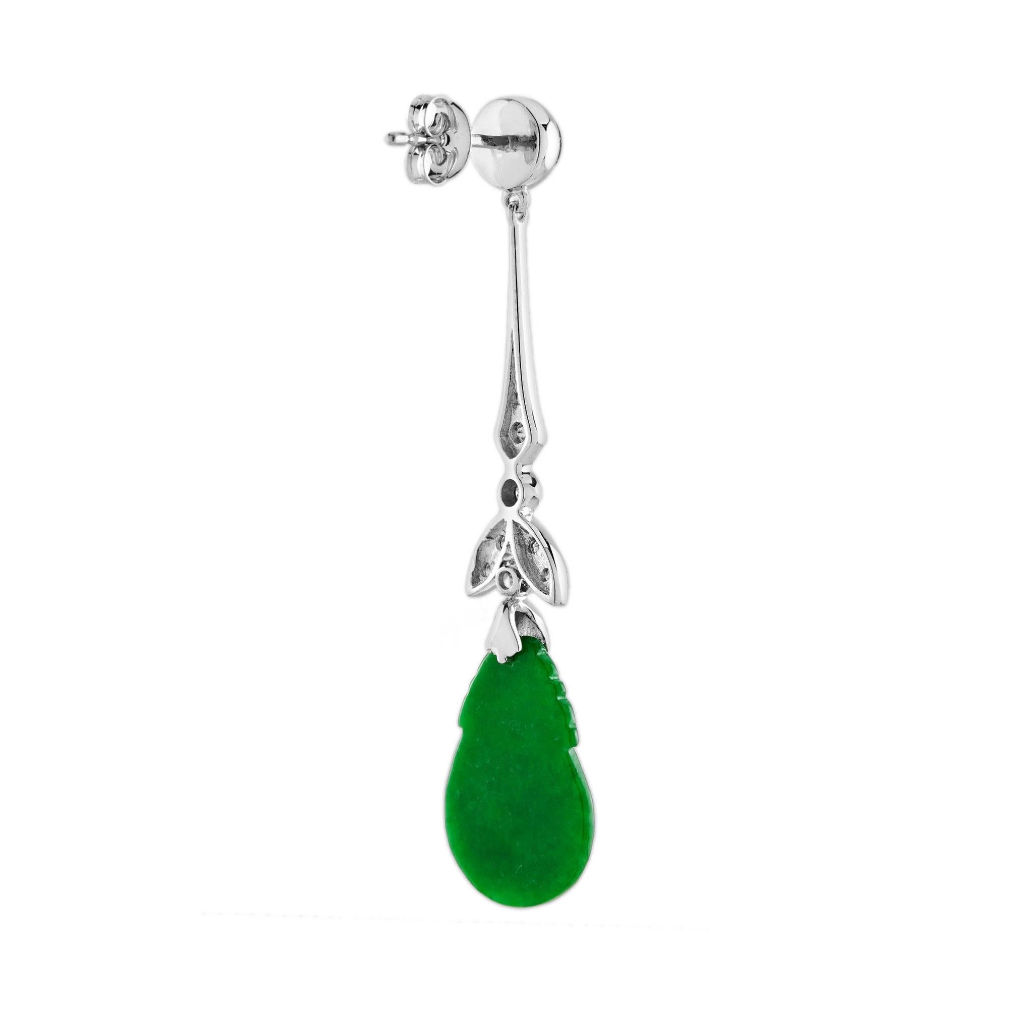 Orange Fruite geschnitzt Jade Diamant Onyx Vintage Style 9K Weißgold Ohrringe (Rundschliff) im Angebot